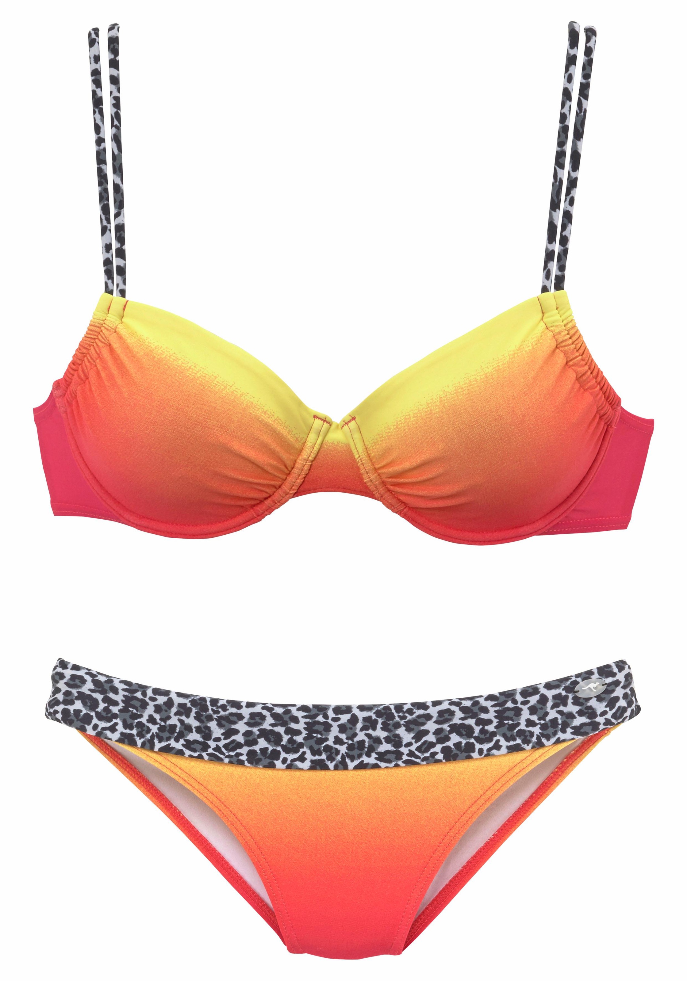 KangaROOS, Damen, Bügel-Bikini mit trendigen Details im Leoprint, orange-gelb, Cup F, 36 - Cup F, orange-gelb, Modische Batik-Optik mit trendigen 