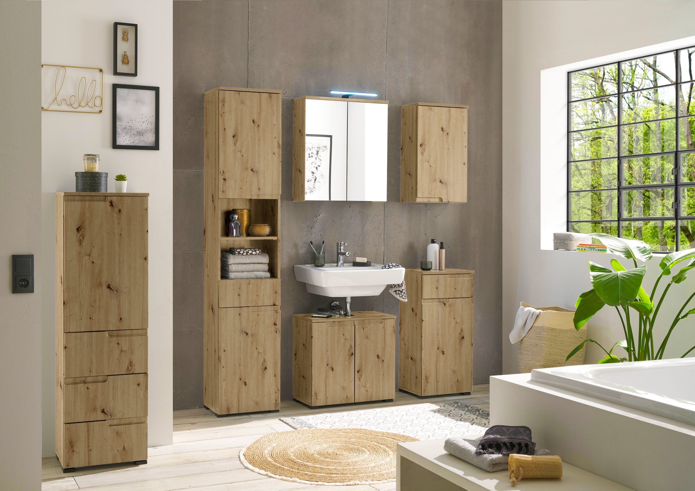 BASIC by Balculina Spiegelschrank »Spice, Badezimmerschrank BxTxH 60x67x20 cm«, (1 St.), Breite 60 cm, LED-Beleuchtung