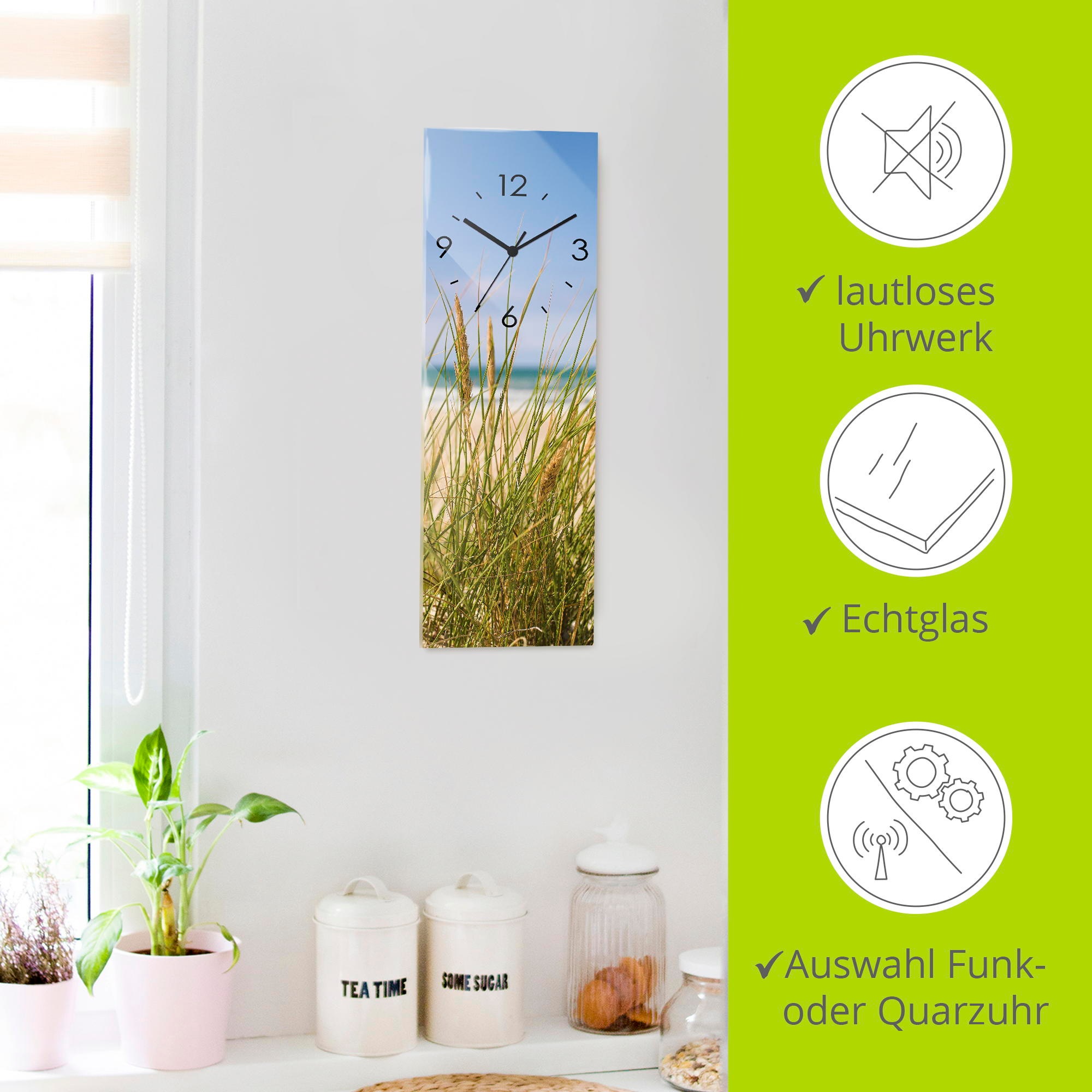 Artland Wanduhr »Dünengras« wahlweise mit  Quarz- oder Funkuhrwerk, lautlos ohne Tickgeräusche