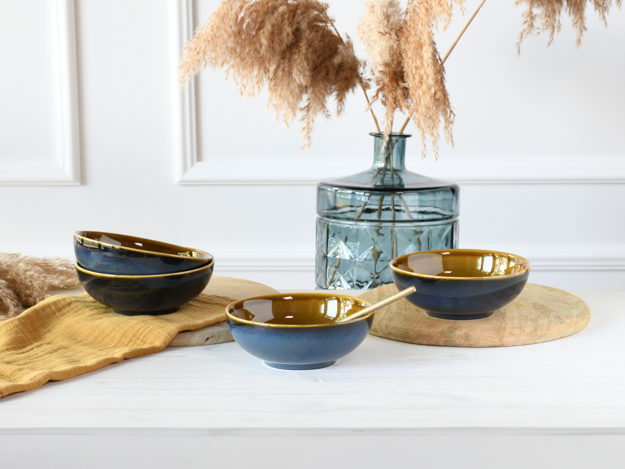 CreaTable Schale »Mallorca, Smoothie Bowl 4-tlg« 4 Stk. aus Steinzeug Spezialglasur mit Vintage Außenrand