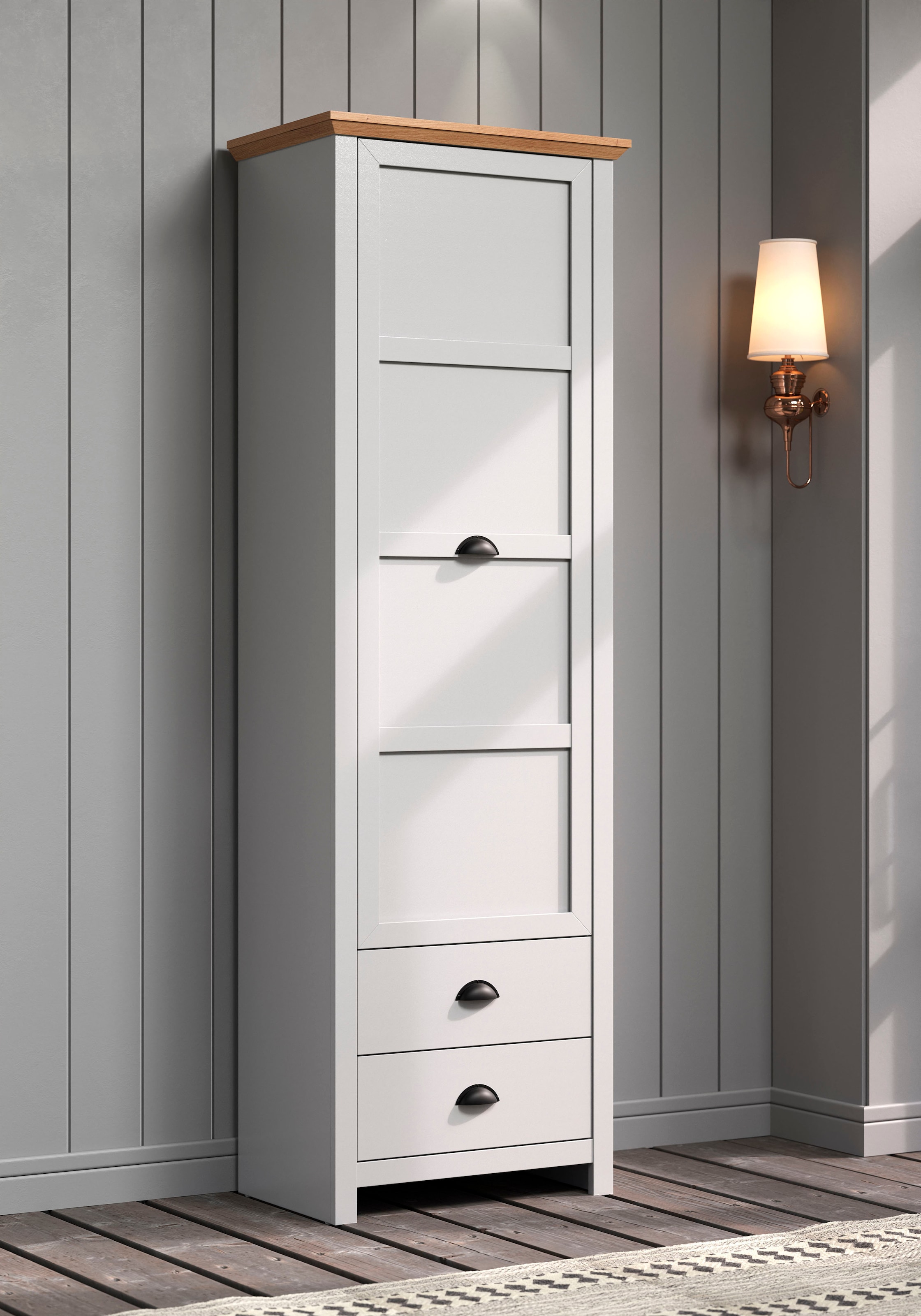 Home affaire Garderobenschrank »Herzwill« Kleiderschrank, grau, Eiche, Kleiderstange, B/H/T ca.: 65/201/41 cm