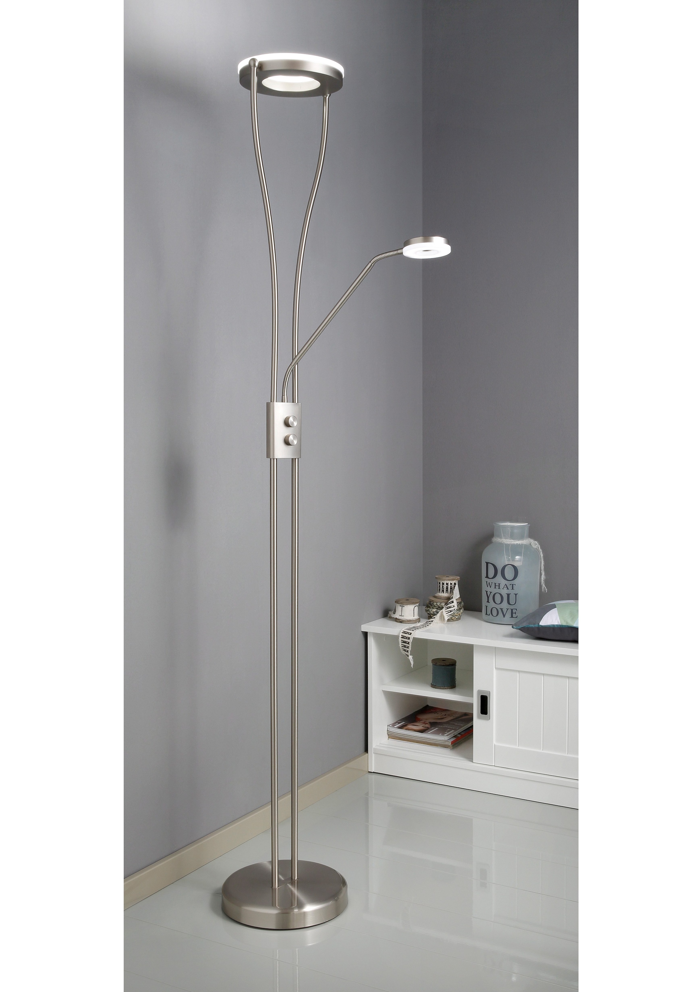 TRIO Leuchten LED Stehlampe »Rennes«, 2 flammig, Leuchtmittel LED-Modul | LED fest integriert, Schalter,Getrennt schaltbar,integrierter Dimmer