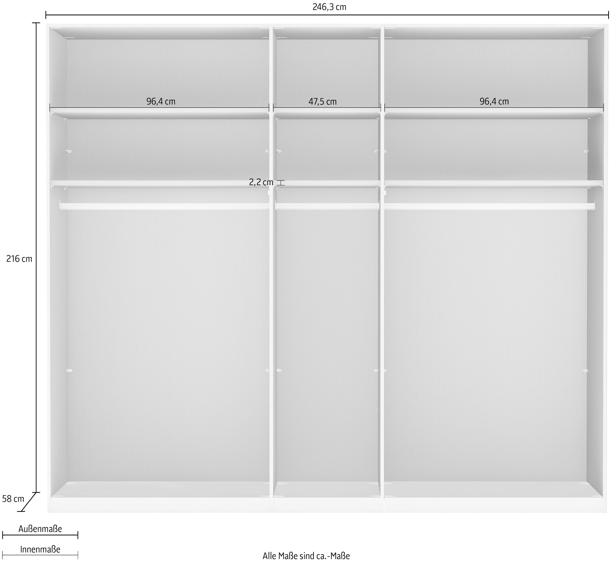 WIEMANN Kleiderschrank »Monaco, Kleiderschrank, Schrank, Wäscheschrank, mit edler Glasfront« 2 Breiten, 2 Höhen 216/236 cm auswählbar, MADE IN GERMANY,  hochwertigen Beschläge inkl. Türdämpfung, variable Inneneinteilung