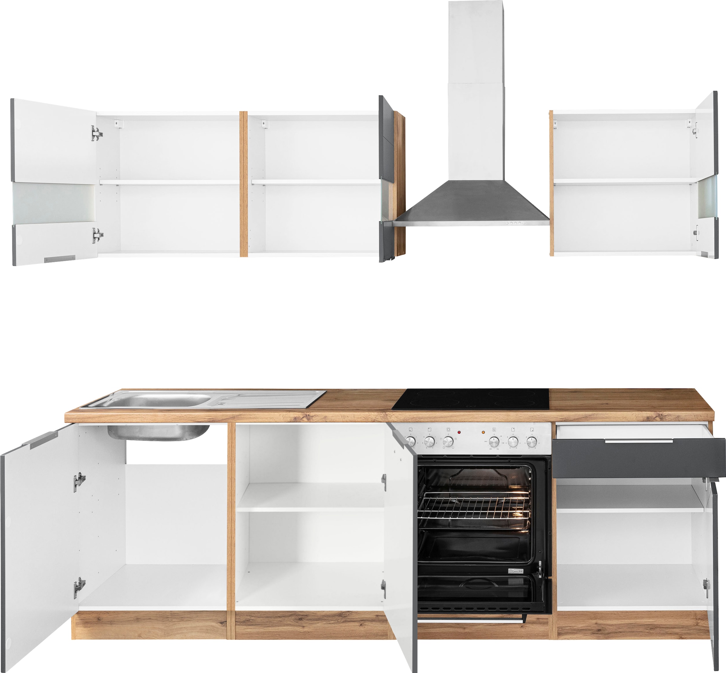 KOCHSTATION Küchenzeile »KS-Luhe« 240 cm breit, wahlweise mit oder ohne E-Geräten, gefräste MDF-Fronten