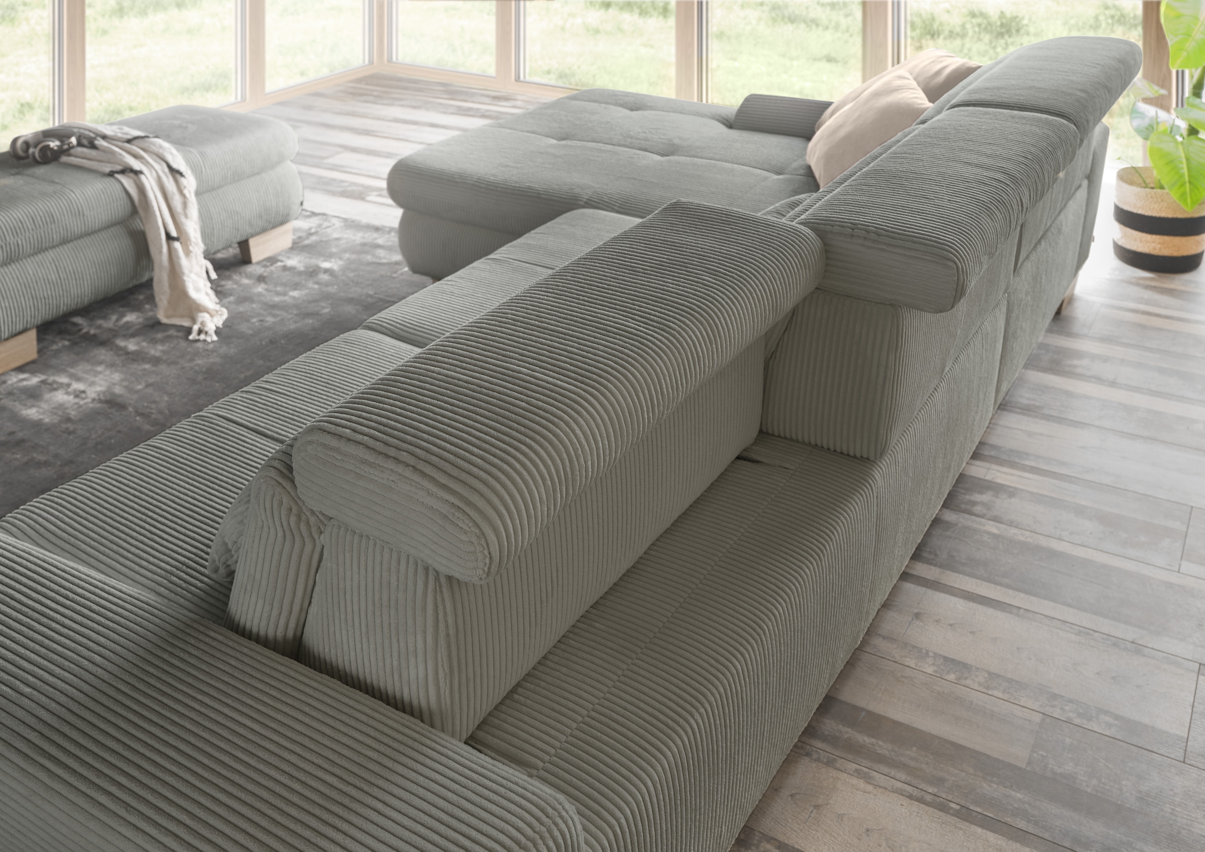 set one by Musterring Ecksofa »SO 3400, Cord, Sitzhöhe 47cm oder 49cm, inkl. Sitztiefenverstellung«, mit Canape und verschiedenen Funktionen, Kaltschaum, B307 x T195 cm