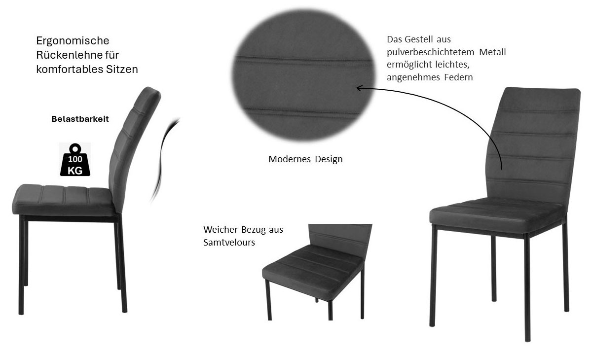INOSIGN Esszimmerstuhl »CRESSWELLE«, (Set), 4 St., Samtvelours, Polsterstuhl mit weichem Samtveloursbezug, Metallgestell
