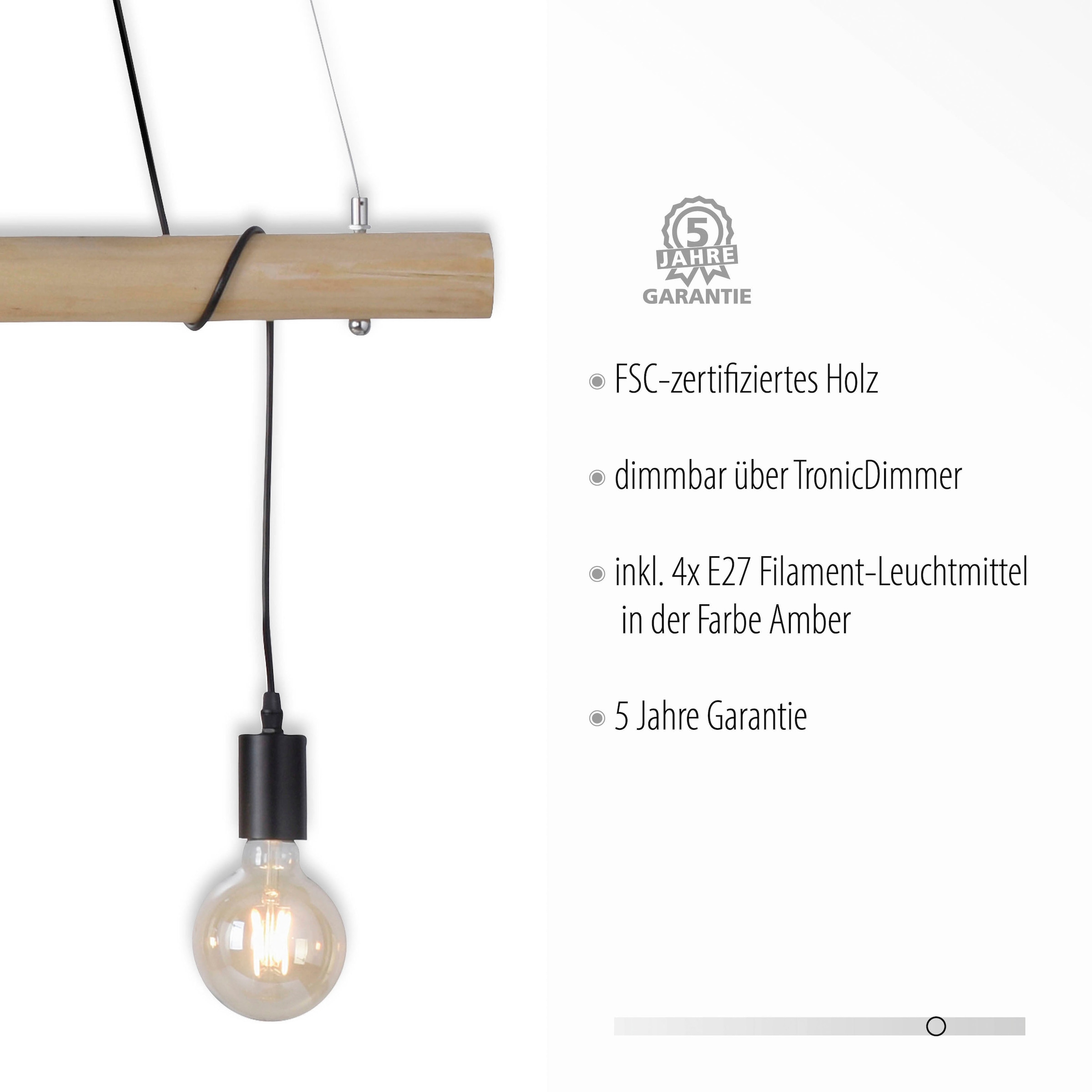 JUST LIGHT Pendelleuchte »TERO«, 4 flammig, Leuchtmittel E27 | LED wechselbar, dimmbar über TronicDimmer, inkl. LED Leuchtmiitel