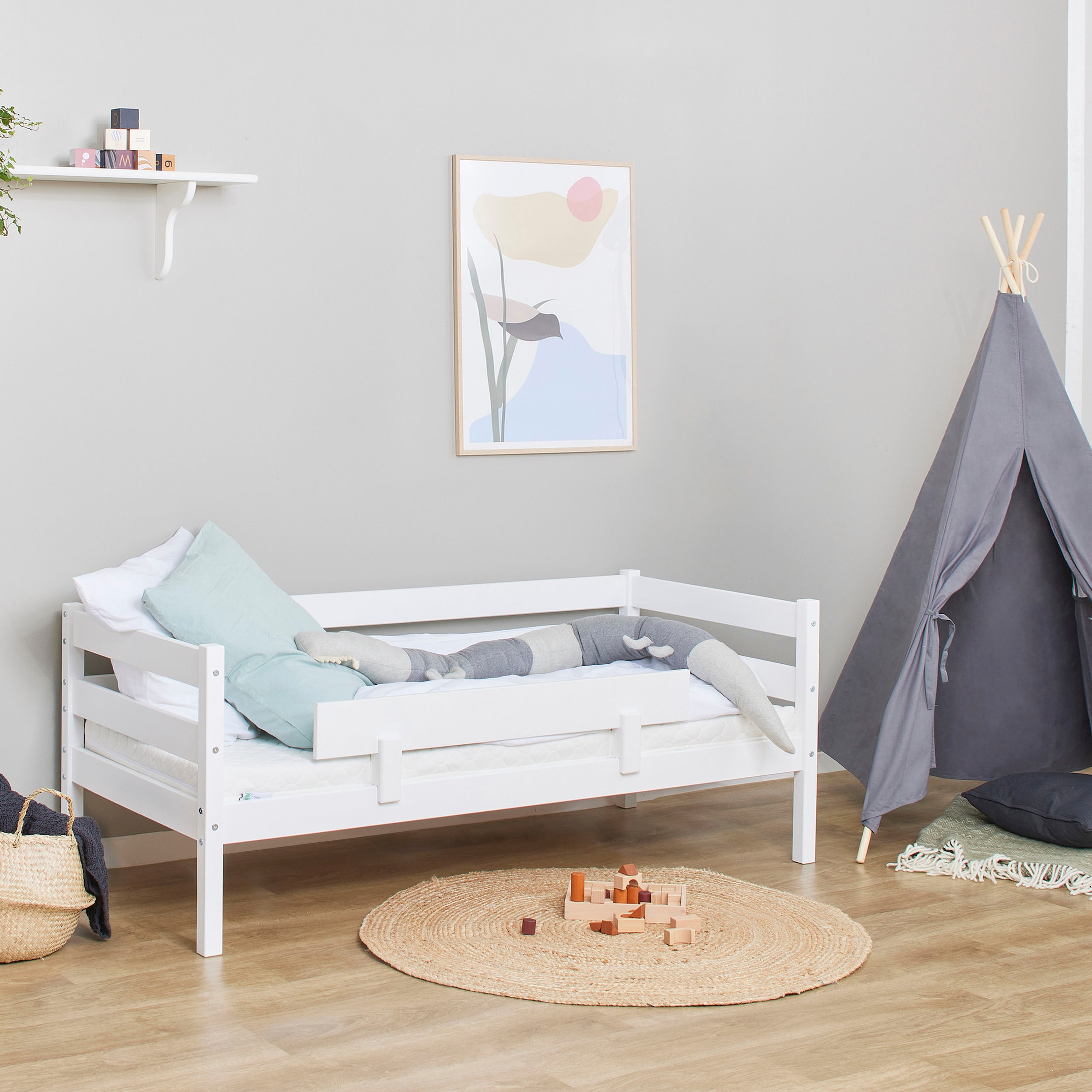 Hoppekids Einzelbett »ECO Comfort Kinderbett, Kiefer Massivholz, Jugendbett inkl. Rollrost«, 70x160 cm, wahlweise in verschieden Farben/ Matratze/ Absturzsicherung