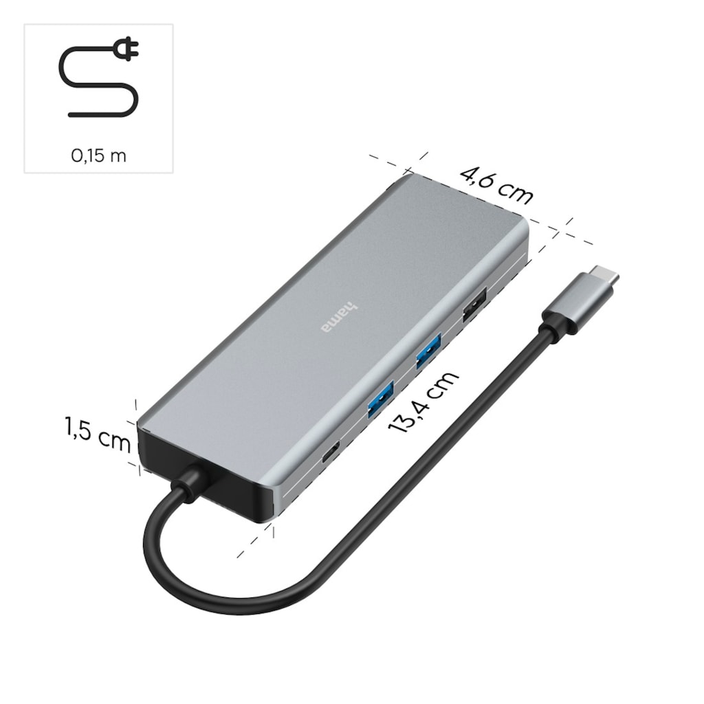 Hama USB-Adapter »USB-Hub (Dockingstation mit 9 Ports, USB-C, HDMI™, USB-A, LAN, 4K)«, 15 cm