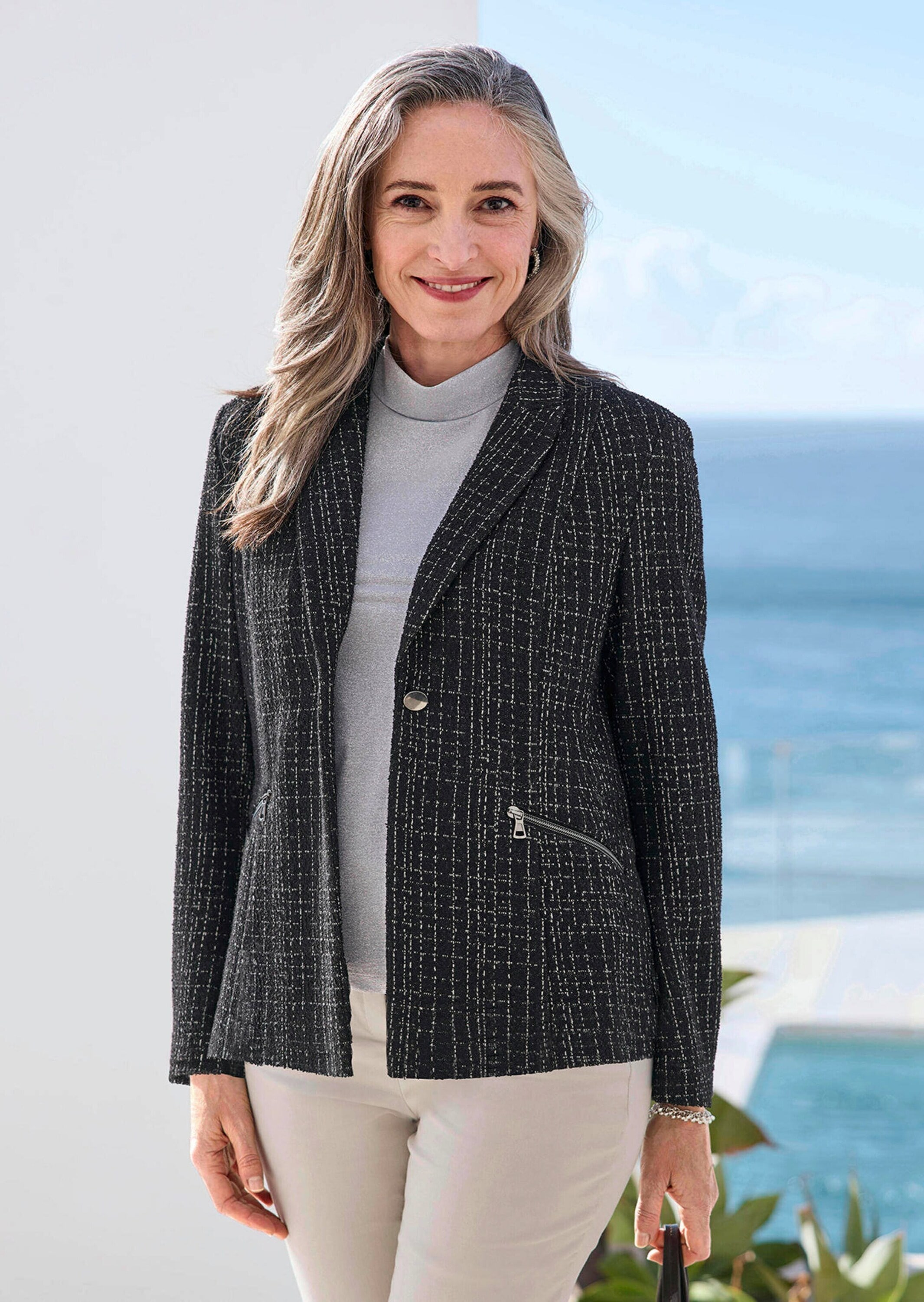 GOLDNER Jackenblazer »Kurzgröße Jersey-Blazer in Tweed-Optik«