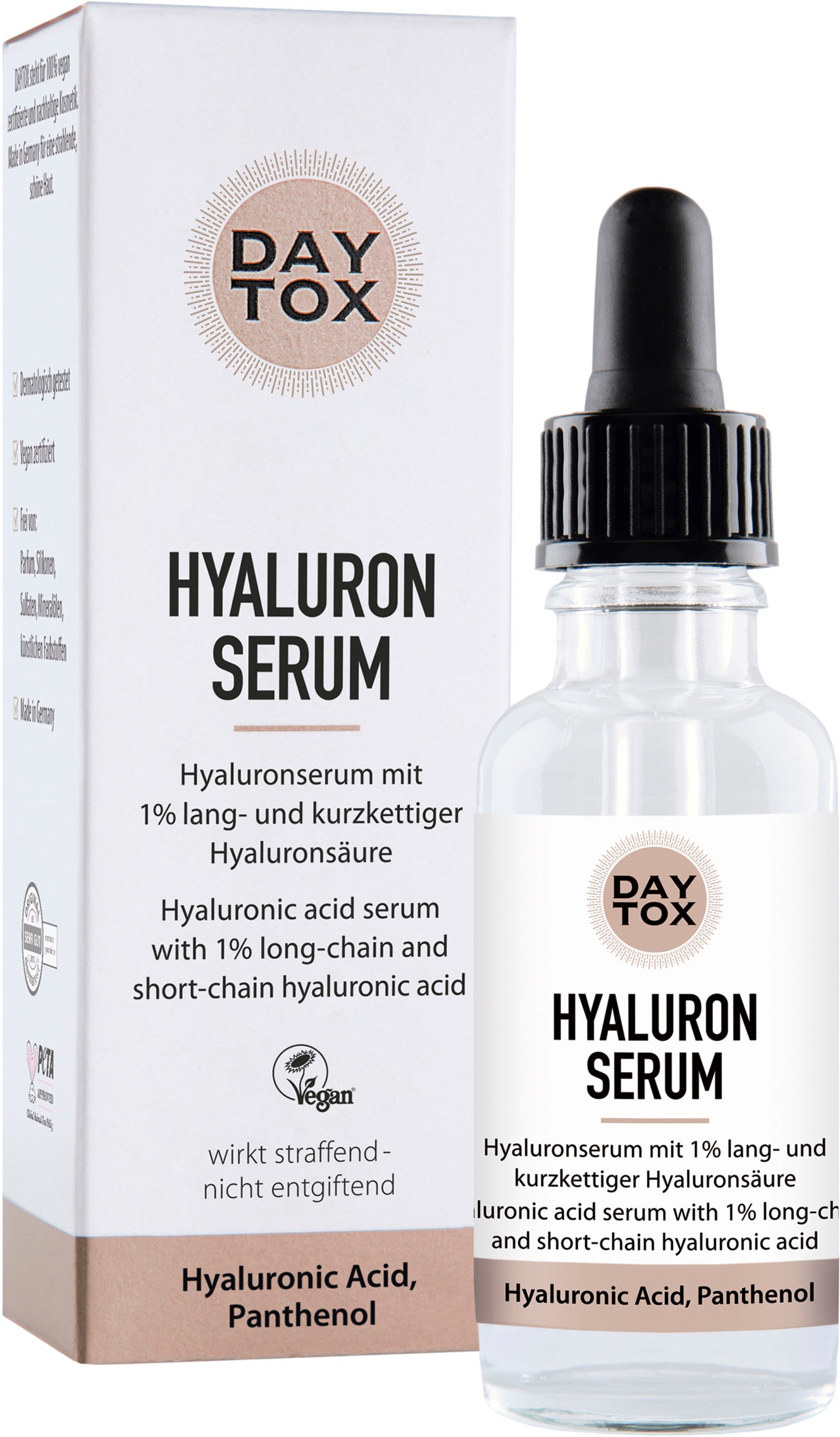 DAYTOX Hyaluron Serum, Für den Sofort-Effekt, spendet Feuchtigkeit, Wasser-Gel-Textur.
