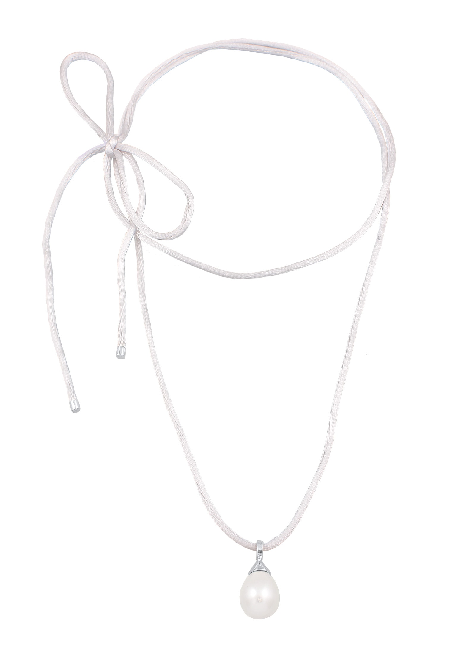 Elli Silberkette »Halskette Muschelkernperle Tropfen Satinband 925 Silber«