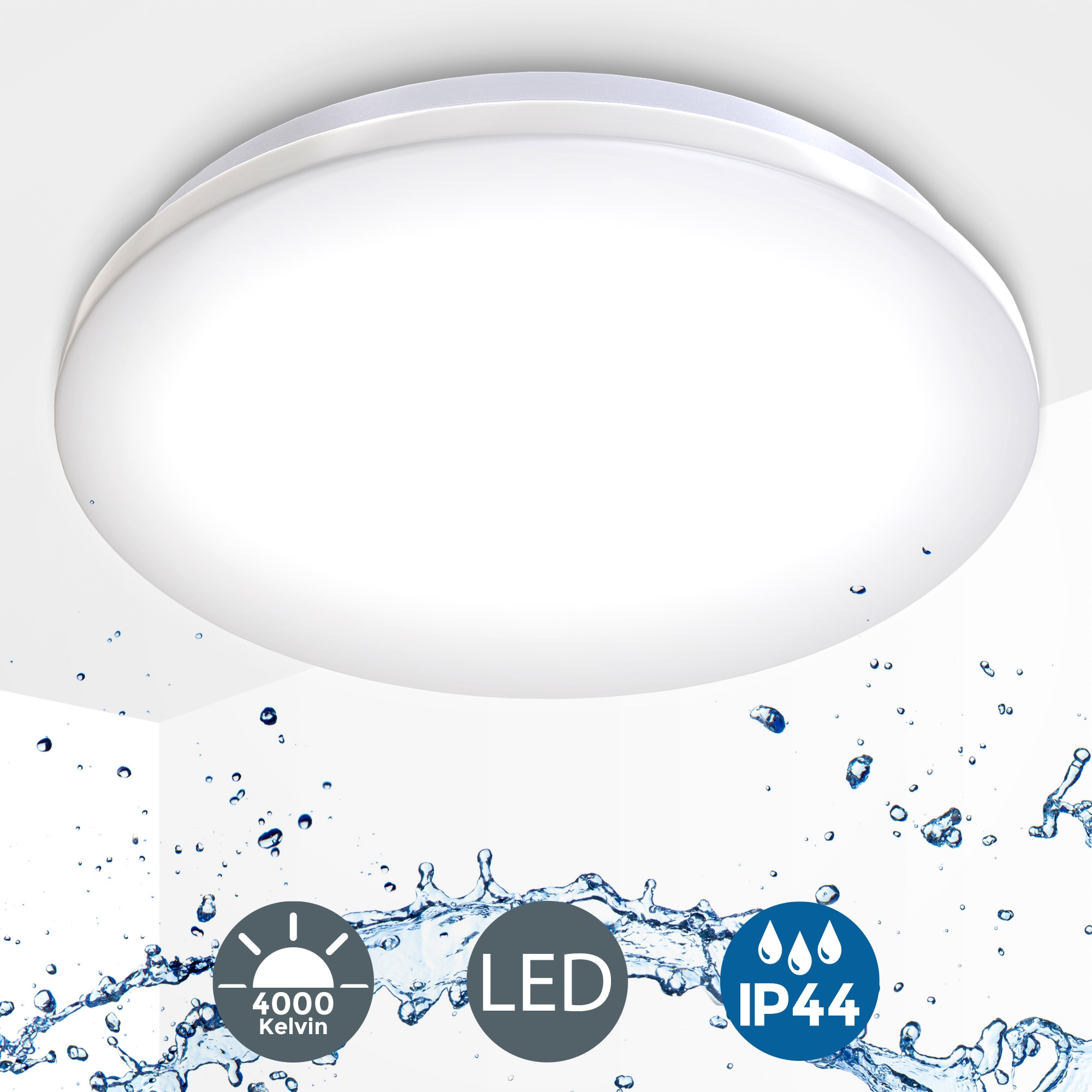 Watt B.K.Licht LED Bad, Deckenleuchte, 12 flammig-flammig, 4000K, inkl. Deckenlampe, LED flach, XXL Garantie mit 3 weiß Modul | Jahren online 1 kaufen 1200lm