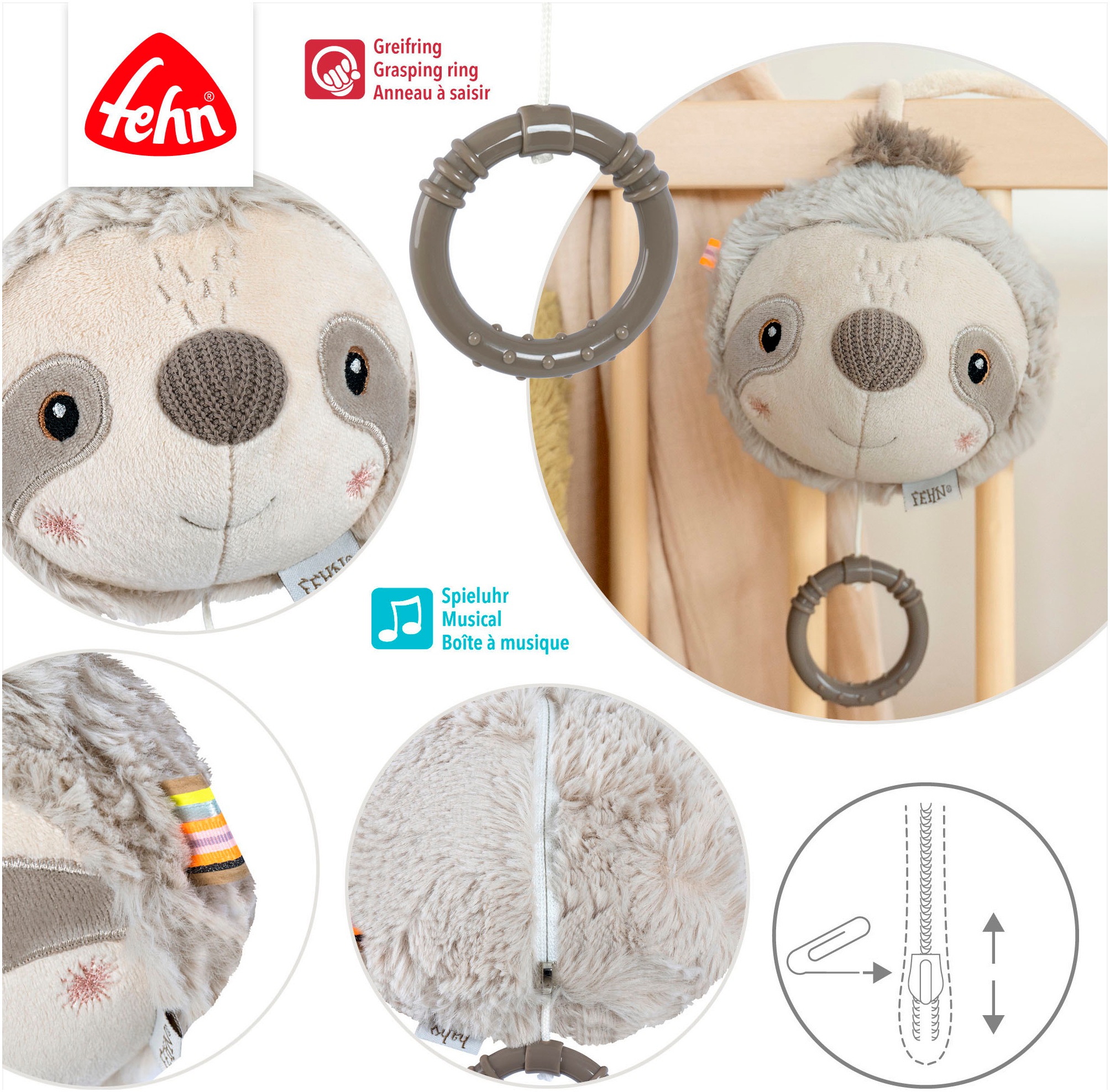 Fehn Spieluhr »Lazy, Crazy & Pink, Faultier«