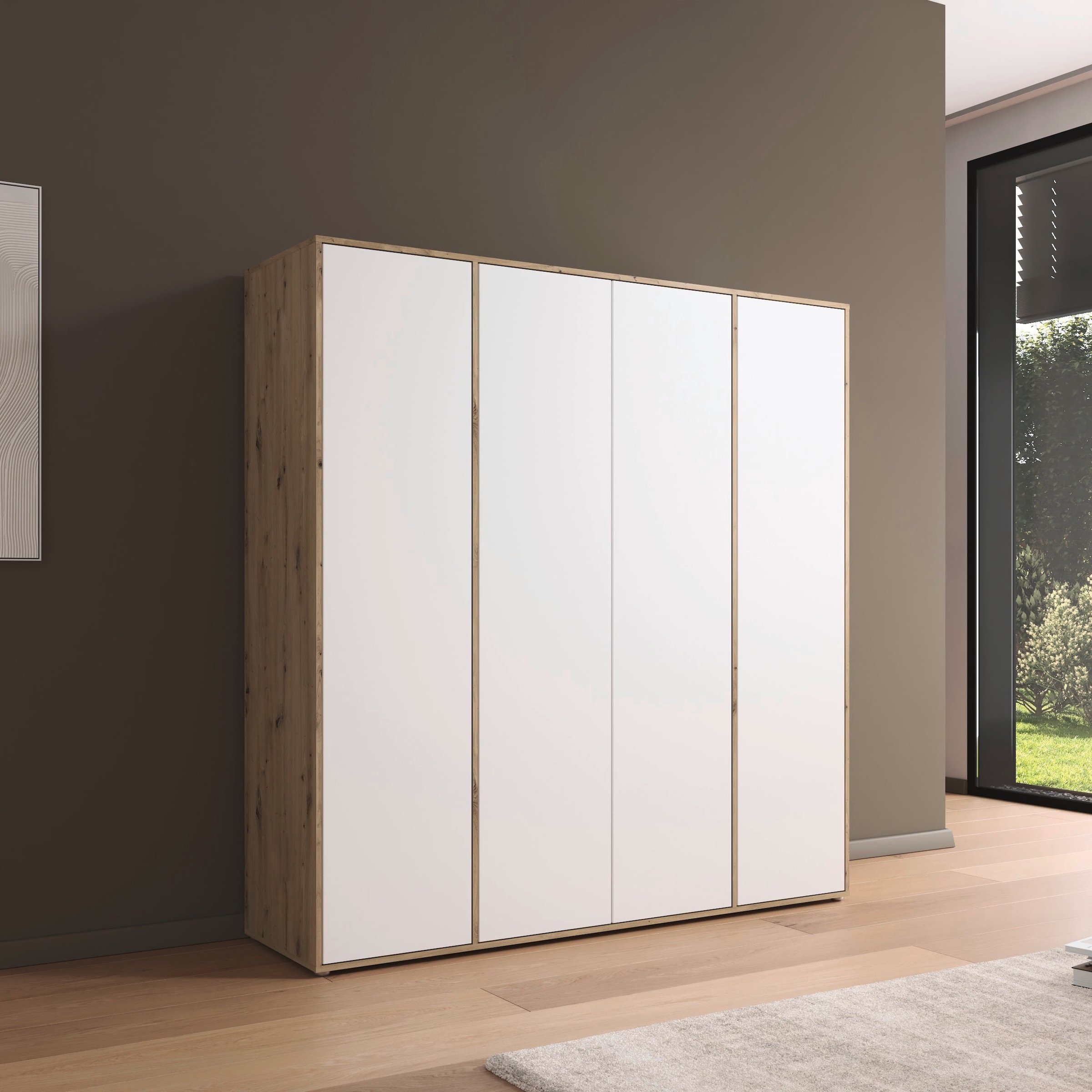rauch Drehtürenschrank »Kleiderschrank Schrank Garderobe Wäscheschrank NABILA viel Stauraum«, (in 3 verschiedenen Ausstattungen BASIC/CLASSIC/PREMIUM), in 2 Breiten mit Push-to-Open Funktion TOPSELLER MADE IN GERMANY