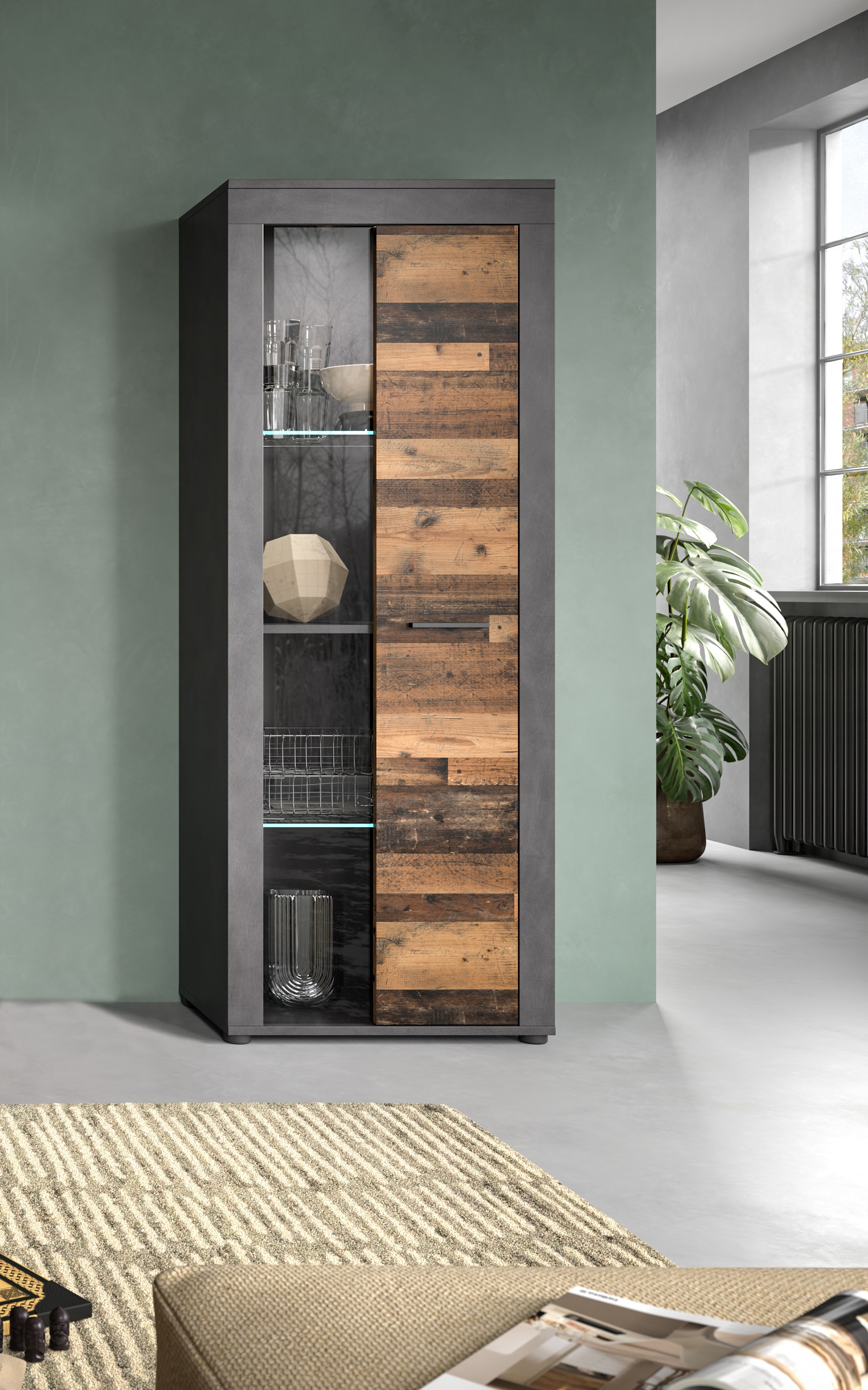 INOSIGN Vitrine »Aosta, Höhe 159 cm, in verschiedenen Farbausführungen«, 1 Tür, 3 Einlegeböden, 4 Fächer, Wohnzimmer, Standvitrine, Glasvitrine