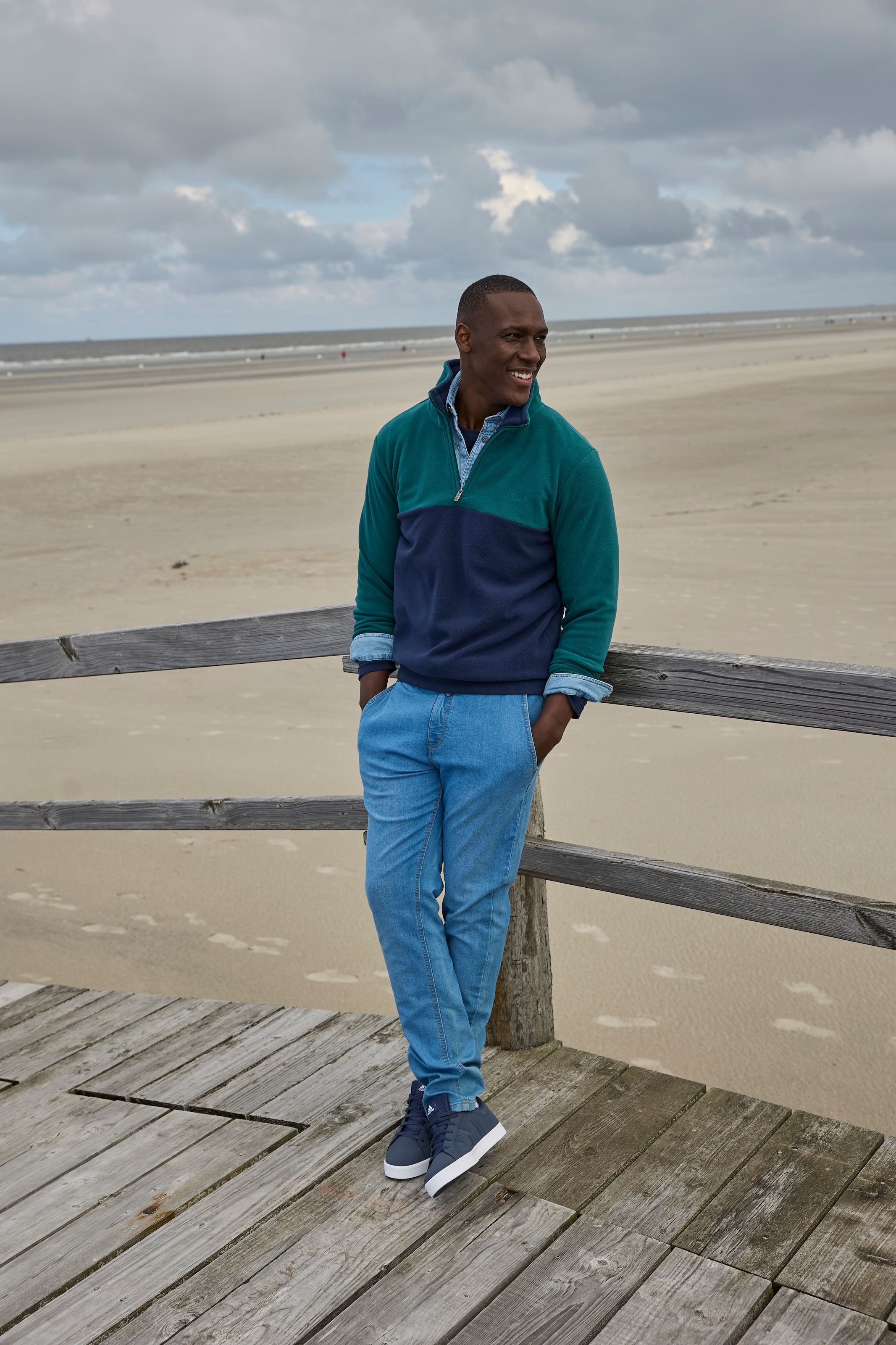 Man's World Fleecepullover , Troyer mit Kontrast-Part, ideal für den Übergang
