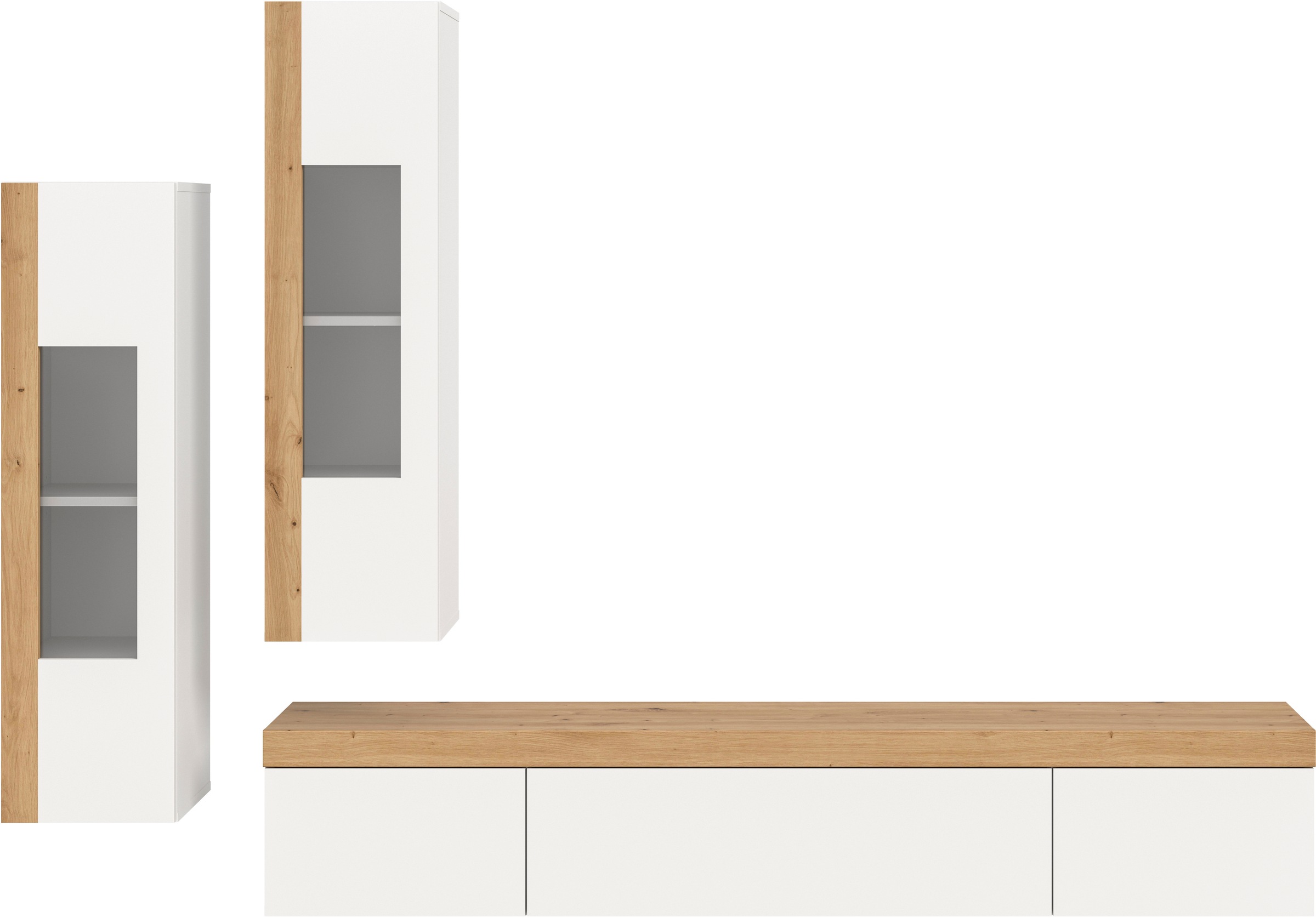 INOSIGN Wohnwand »Svala, Breite 180 cm, Wohnkombination«, (Set, 3 St.), stehend u. hängend montierbar, Vitrinenschränke, Lowboard