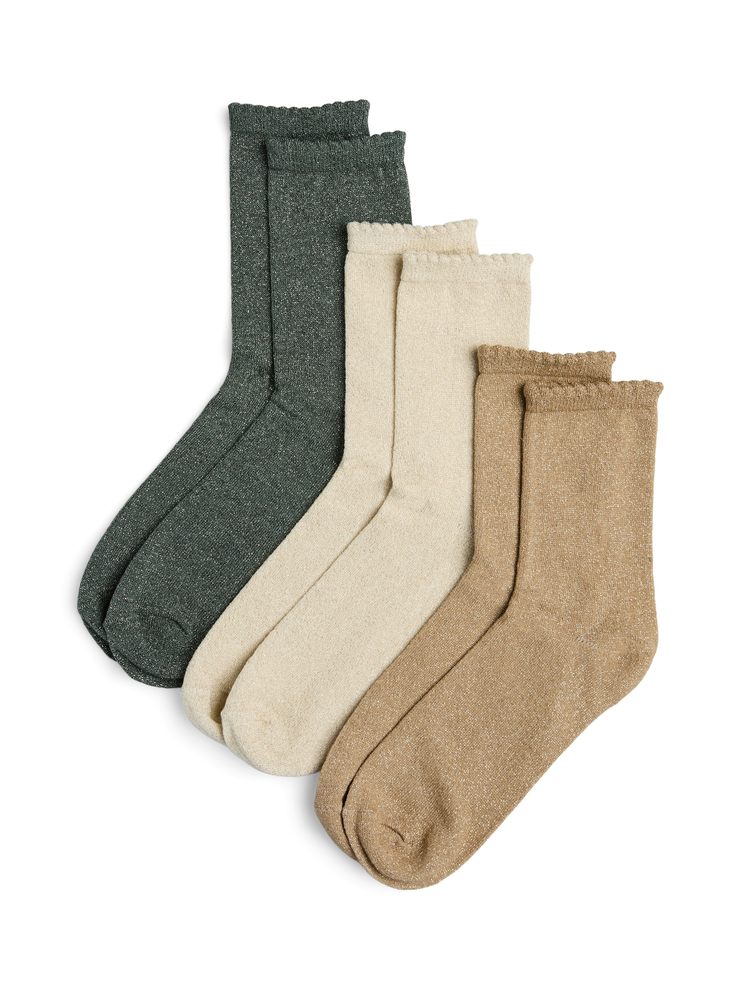 pieces Socken »PCSEBBY GLITTER LONG 3-PACK SOCKS NOOS«, (Set, 3 Paar), mit gerippten Bündchen und Muschelsaum