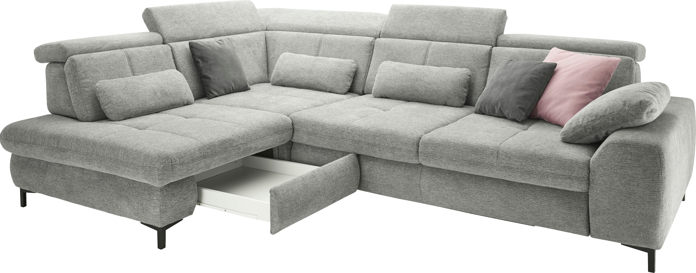 set one by Musterring Ecksofa »SO 3400 Sitzhöhe 47cm oder 49cm, Sitztiefe verstellbar, B/T 317/220 cm«, Kaltschaumpolsterung, Flachgewebe, whlw. mit Funktionen, Sitzhöhe 47