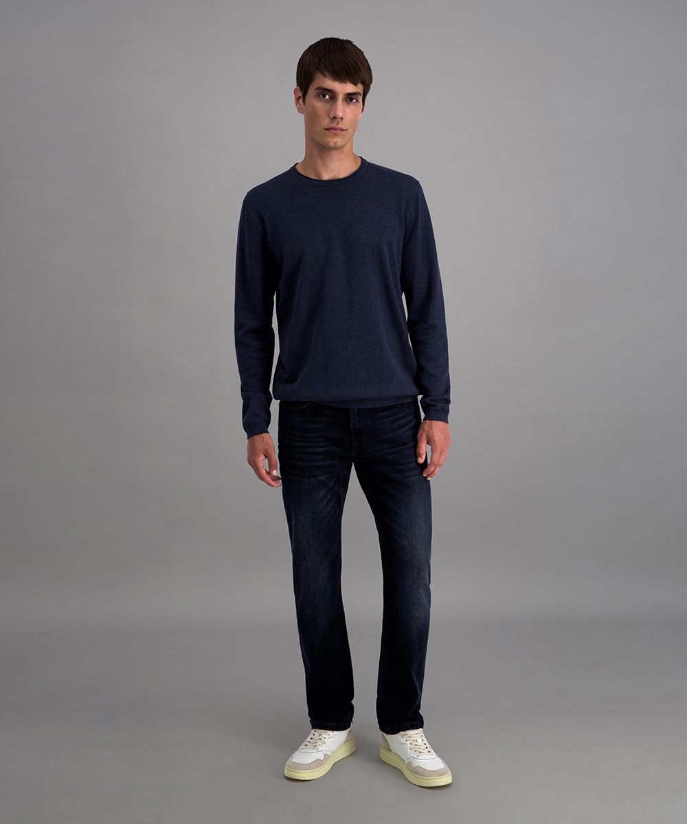 Pioneer Authentic Jeans Rundhalspullover, Ausschnitt mit Rollkante, Außennähte