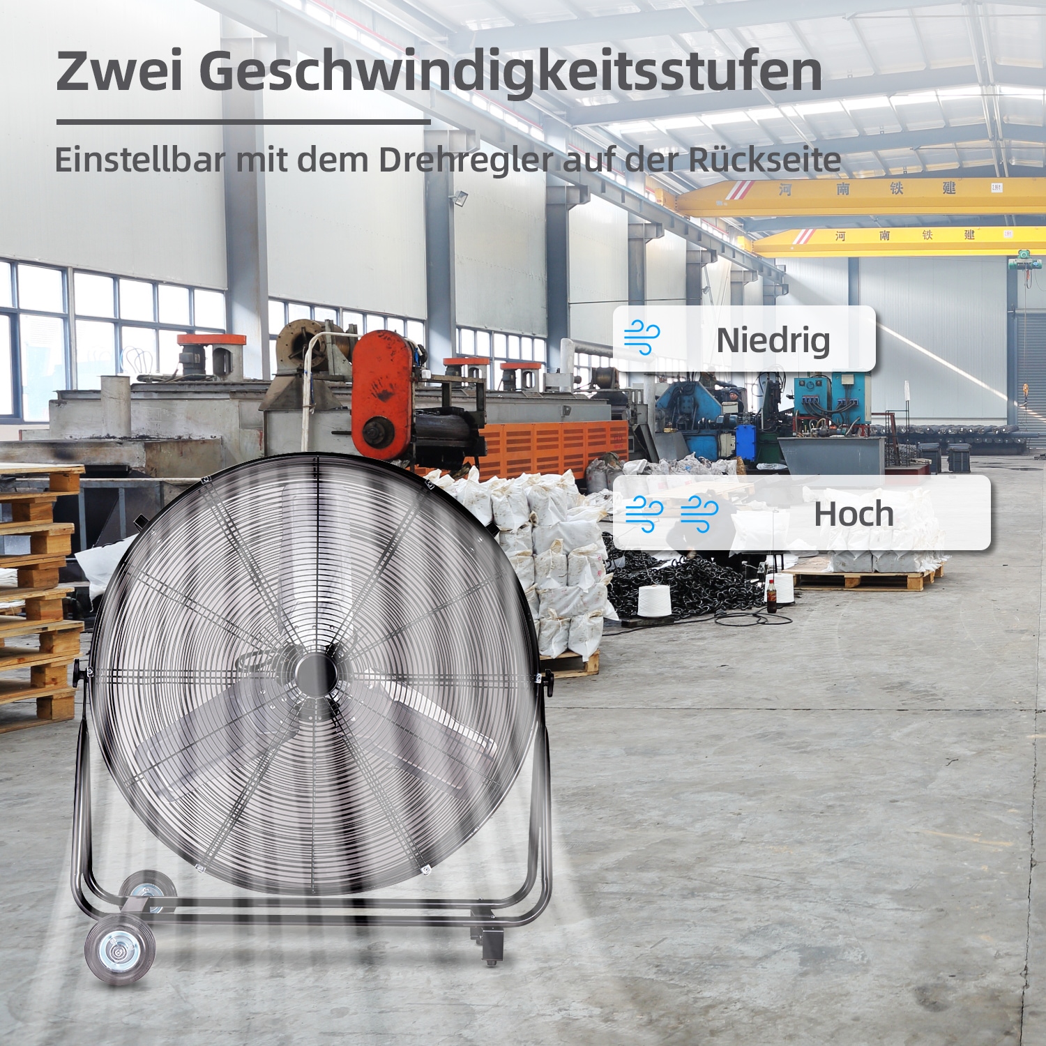 be cool Windmaschine »Industrie-Windmaschine 90cm BCIWM90CM schwarz«, fahrbarer, Vollkupfermotor, Aluminium-Rotor, Spinnennetz-Schutzgitter