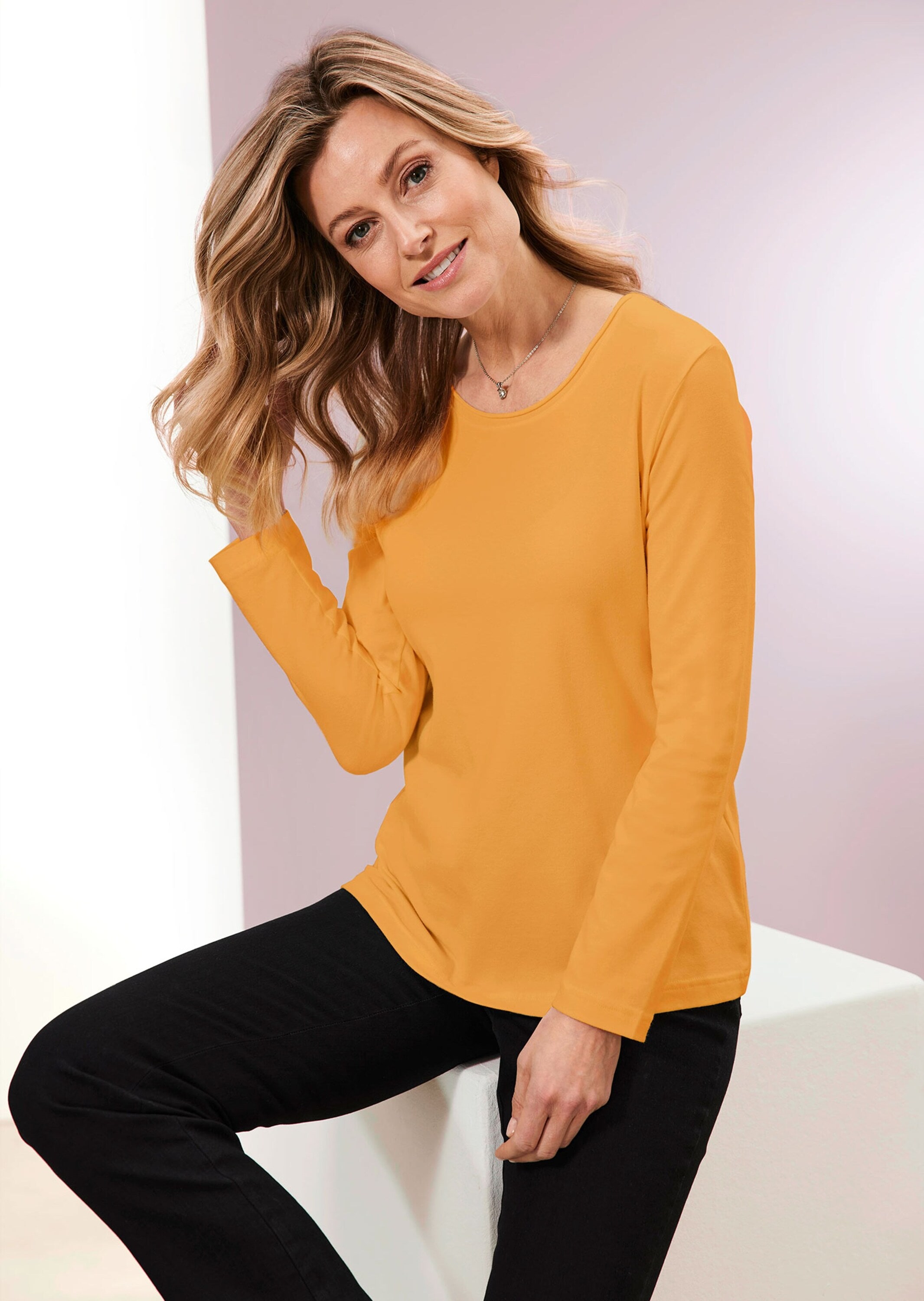 GOLDNER Longpullover »Kurzgröße T-Shirt mit Rundhals«