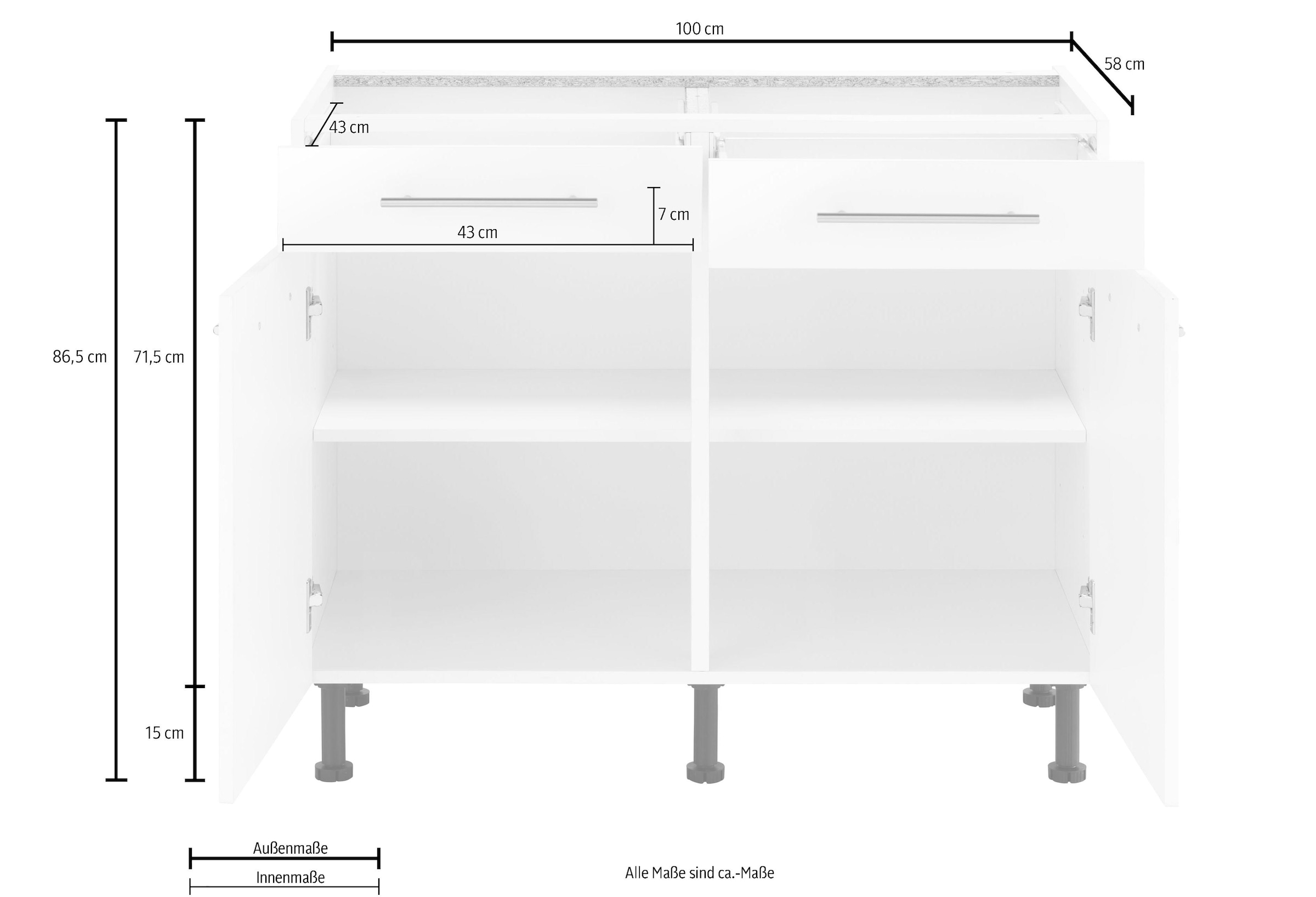 wiho Küchen Unterschrank »Ela«, Breite bequem Füße höhenverstellbare 100 cm, kaufen