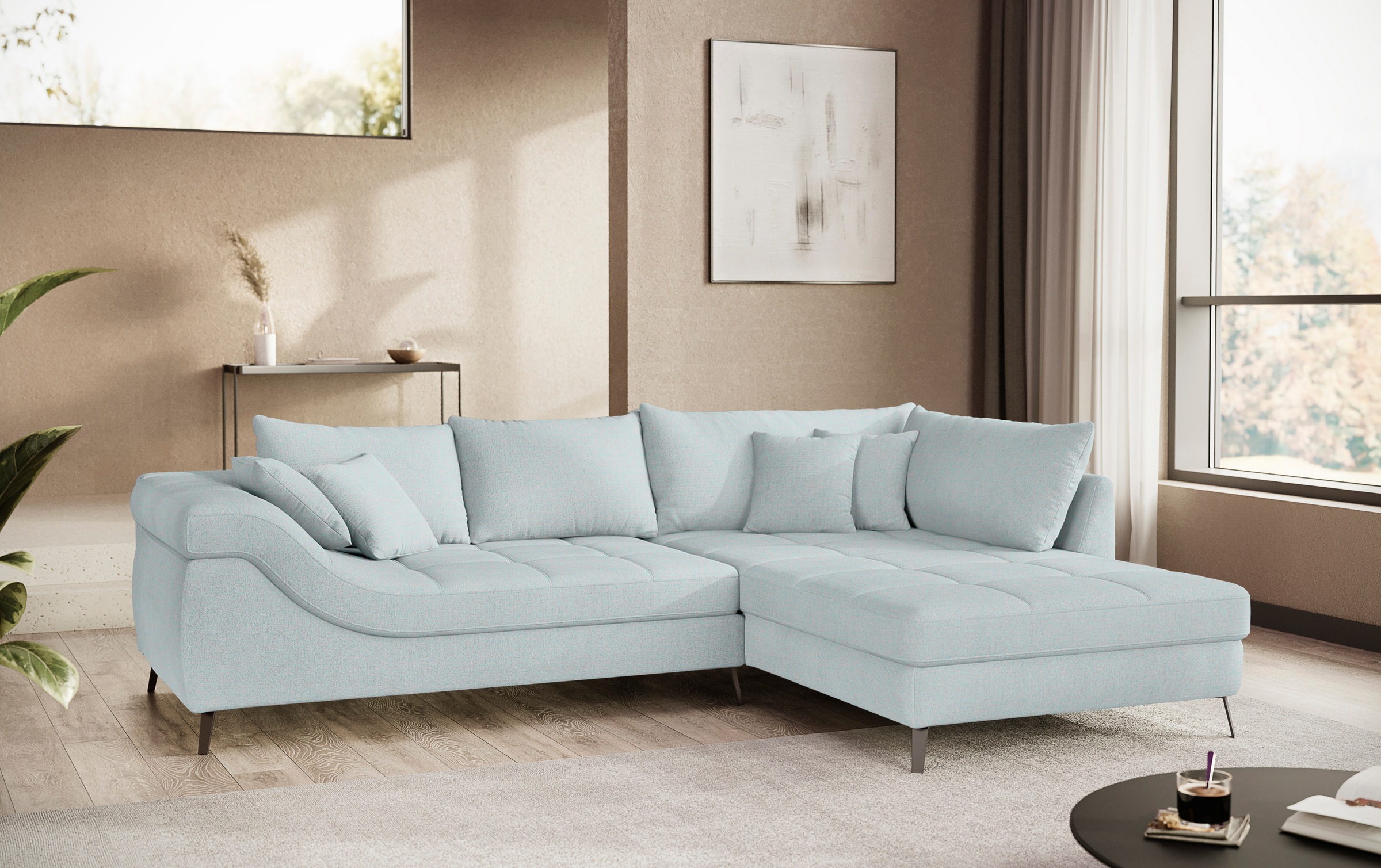 Mr. Couch Ecksofa »Portofino L-Form«, 4 Bezugsqualitäten, 13,5 cm hohe Metall-Profilfüße in matt-schwarz