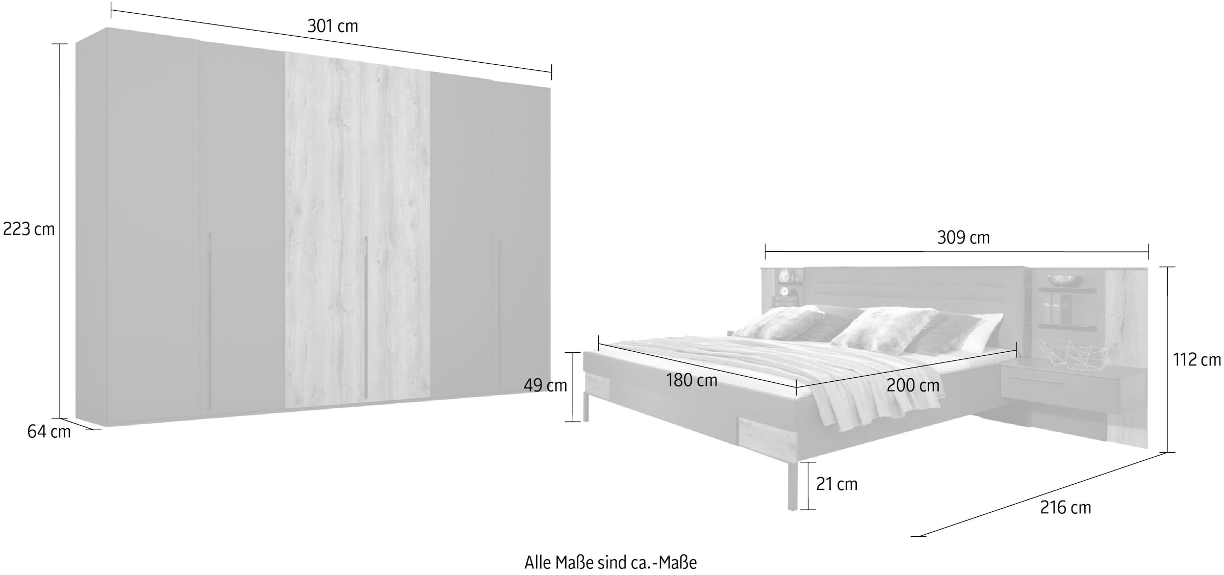 rauch Schlafzimmer-Set »Valetta«, Schrank, Bett, 2 Nachttische und 2  Paneele, optional mit Beleuchtung bequem bestellen