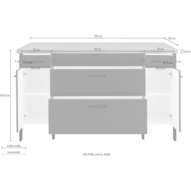 OPTIFIT Kücheninsel »Tokio«, ohne E-Geräte, Breite 158 cm, mit  Stahlgestell, mit Vollauszug auf Rechnung bestellen