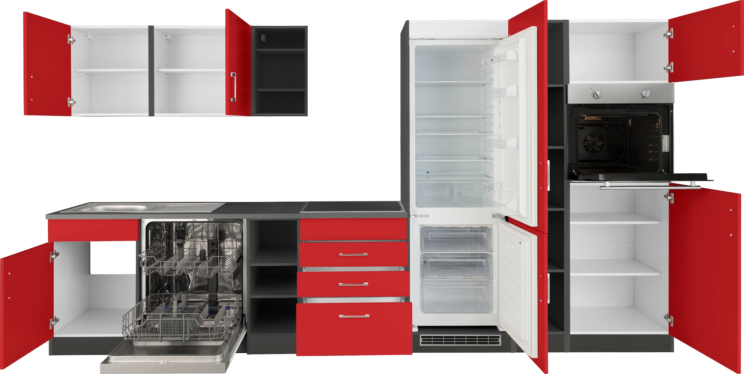 KOCHSTATION Küchenzeile »KS-Paris – Küchen mit einzigartigen Fotomotiven auf den Fronten« Breite 350 cm, wahlweise mit E-Geräten und Induktion