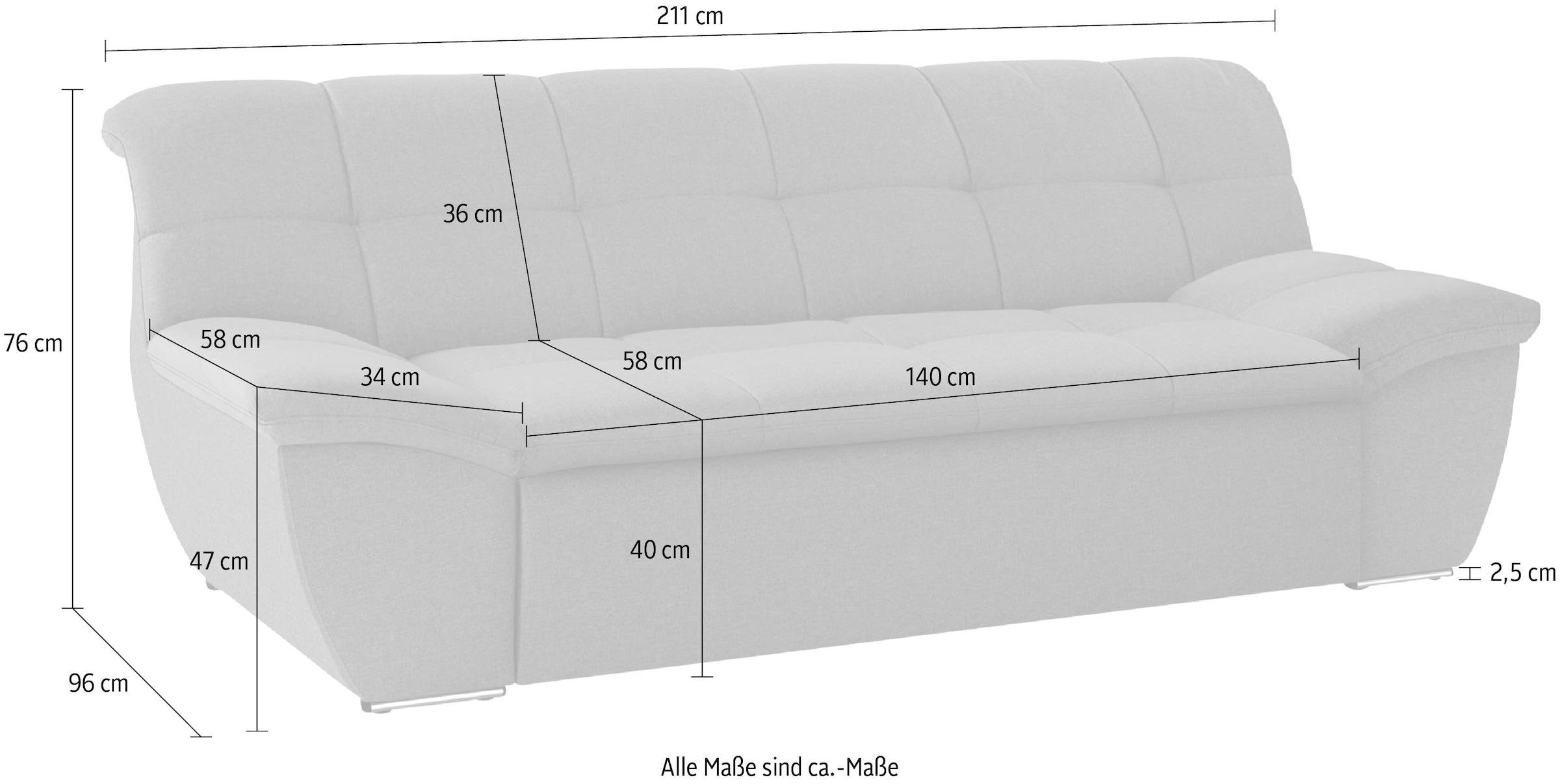 DOMO collection 2-Sitzer »Splash, aktuelle Sitz- und Rückensteppung, komfortabel,« flache Armlehnen zum Entspannen