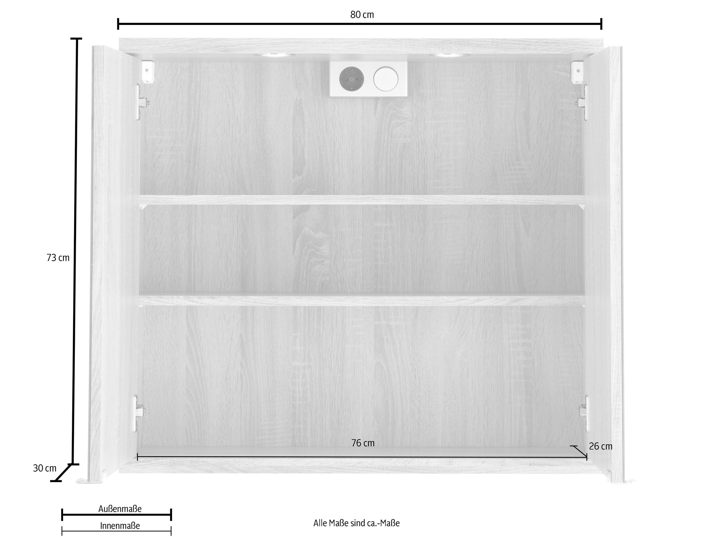 Homexperts Spiegelschrank »Nusa«, Breite 80 cm, mit LED-Beleuchtung und Schalter-Steckdosen-Box