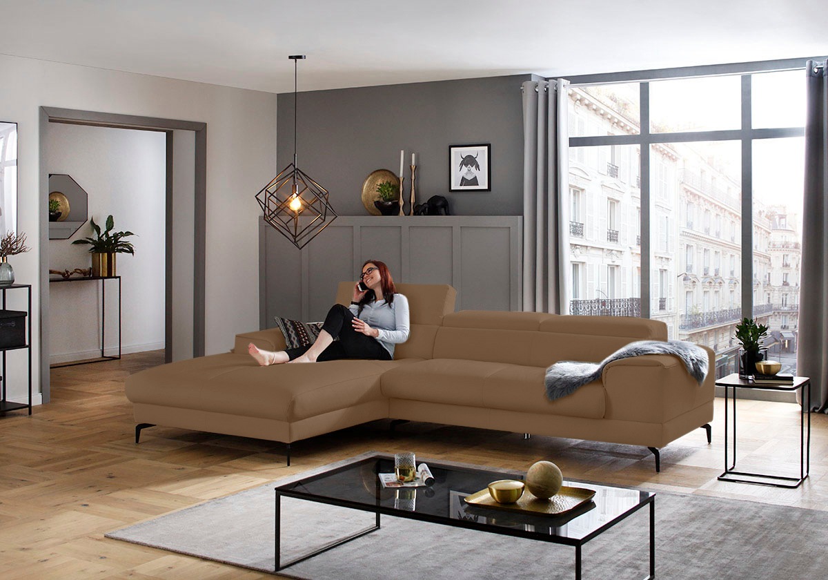 W.SCHILLIG Ecksofa »piedroo, Designsofa mit tollem Sitzkomfort, L-Form«, Kopfteilverstellung, wahlweise mit Sitztiefenverstellung, Breite 303cm