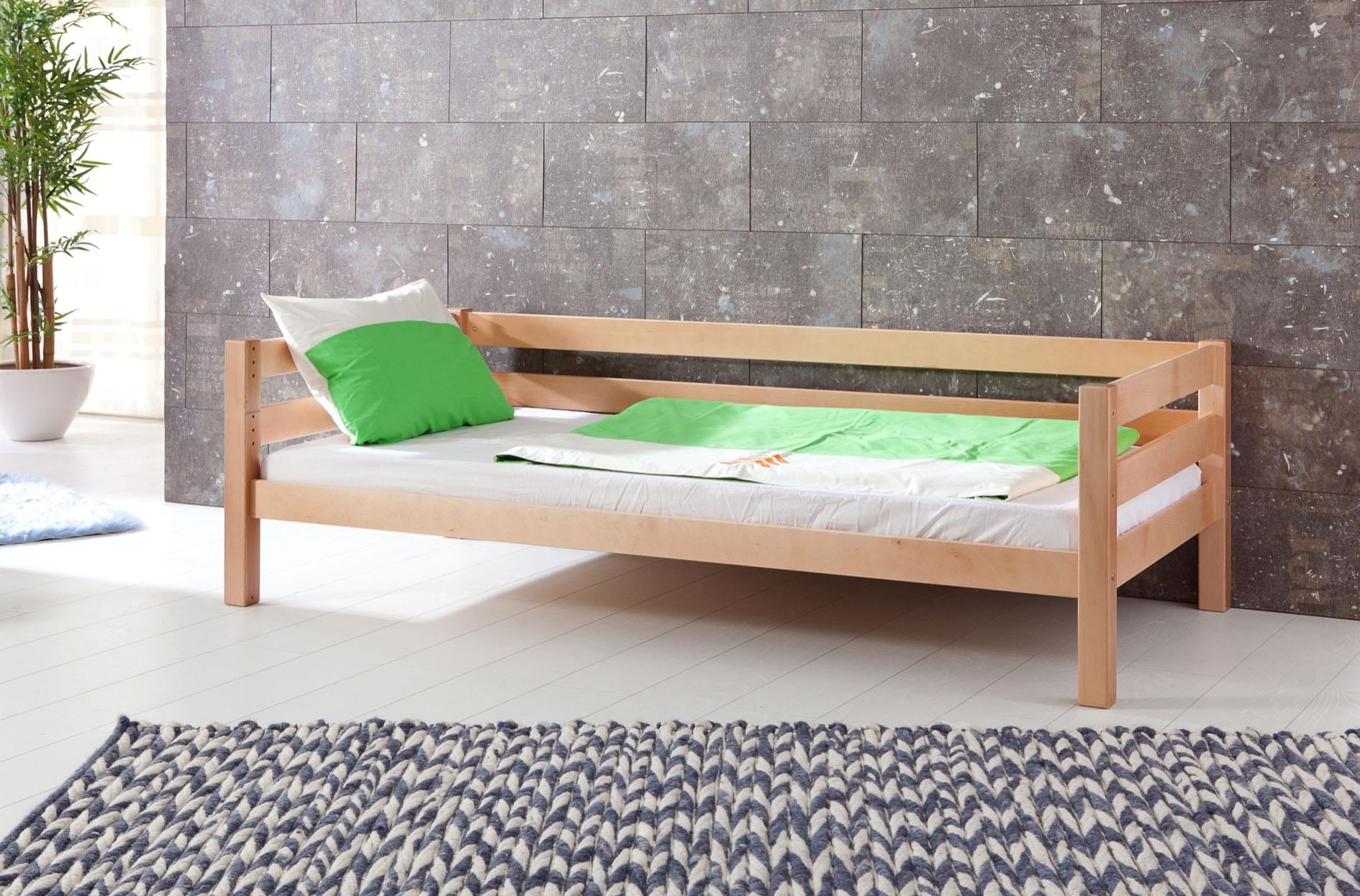 Relita Hochbett »Eliyas«, inkl. Rolllattenrost, mit Leiter, Rutsche u. Textilset, massiv Buche