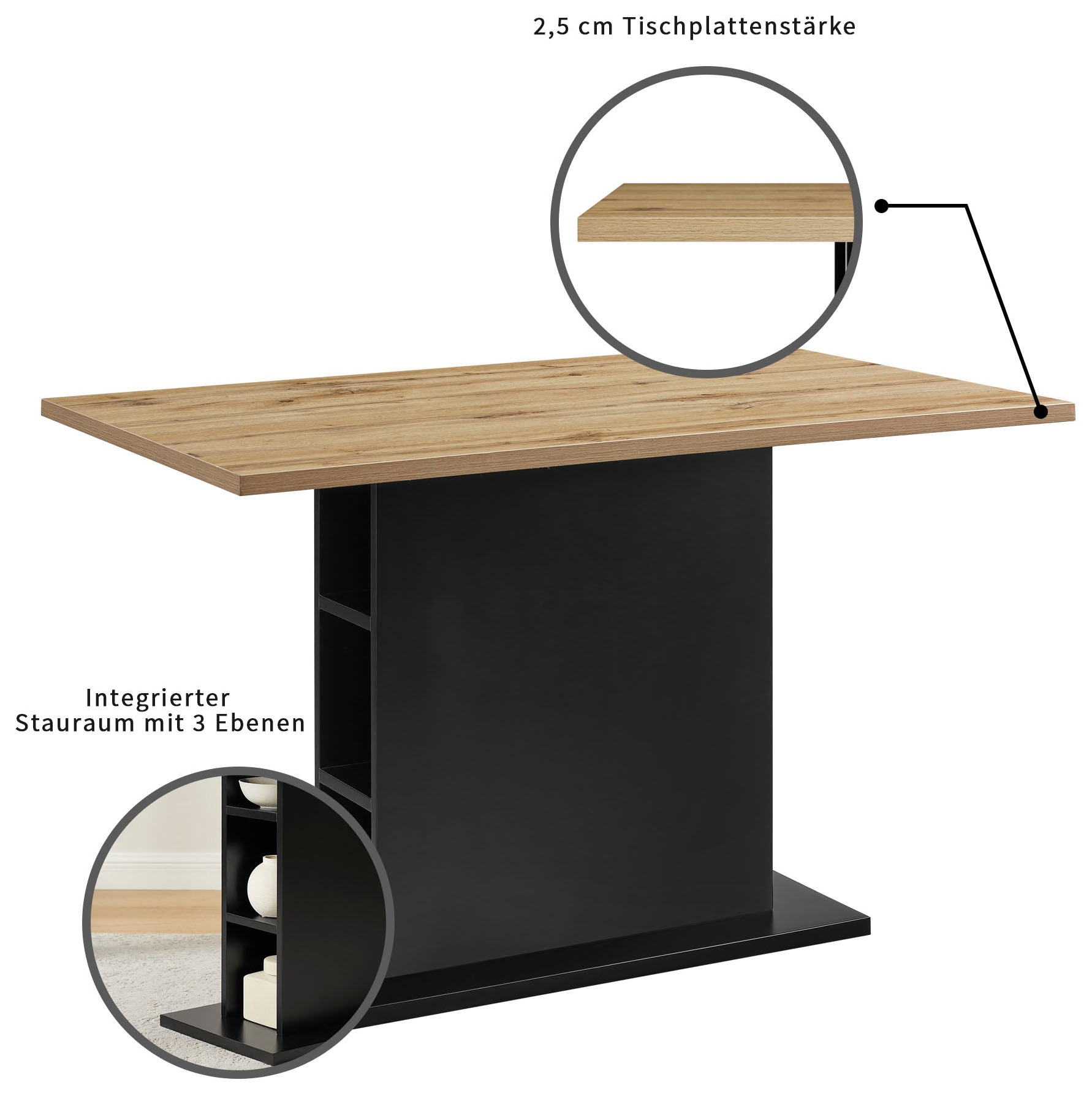 OTTO home Esstisch »Hennia« Säulensockel, integrierte Ablagefächer, Breite 120 cm