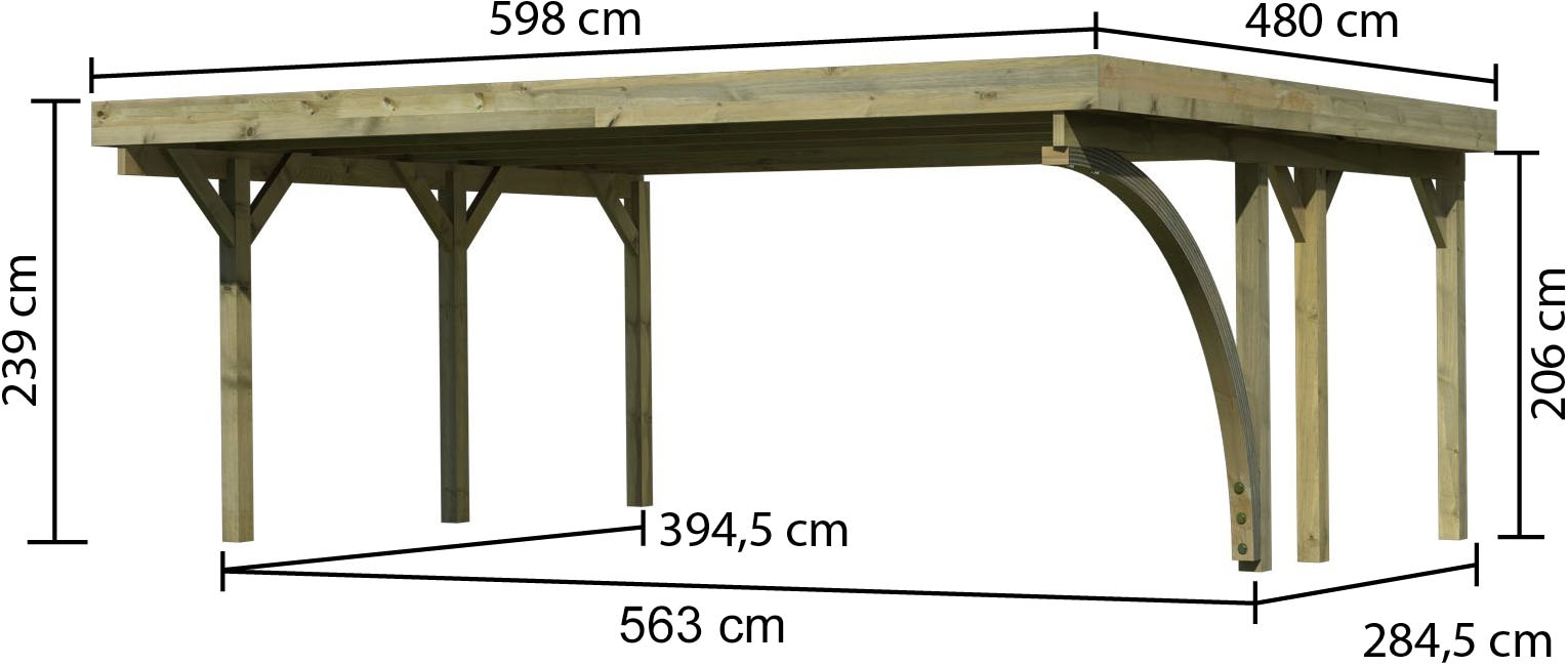 Karibu Einzelcarport »»Classic 1 SET« Stahl-Dach Variante B, mit einem Einfahrtsbogen« Massivholz 540 cm KDI aus Masivholz