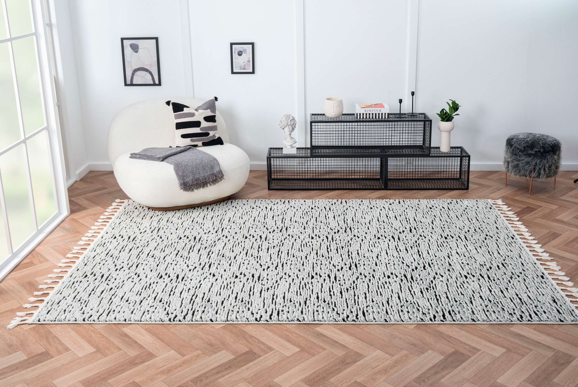 Myflair Möbel & Accessoires Hochflor-Teppich »Moroccan Rockface Lagerräumung«, rechteckig, 24 mm Höhe, modern, marokkanisches Design, meliert, flauschig weich, mit Fransen