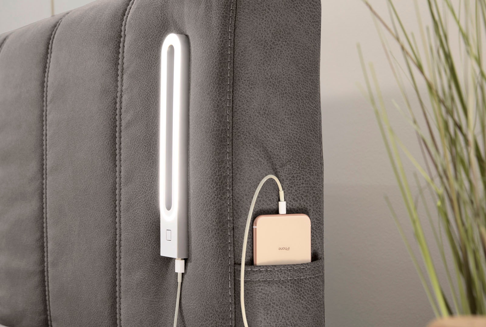 Jockenhöfer Gruppe Boxspringbett »KATI mit Stauraum, inkl. Bonnellmatratze H2/H3« Höhenverstellbares Kopfteil mit LED´s, USB- Ladeports 180 cm x 200 cm