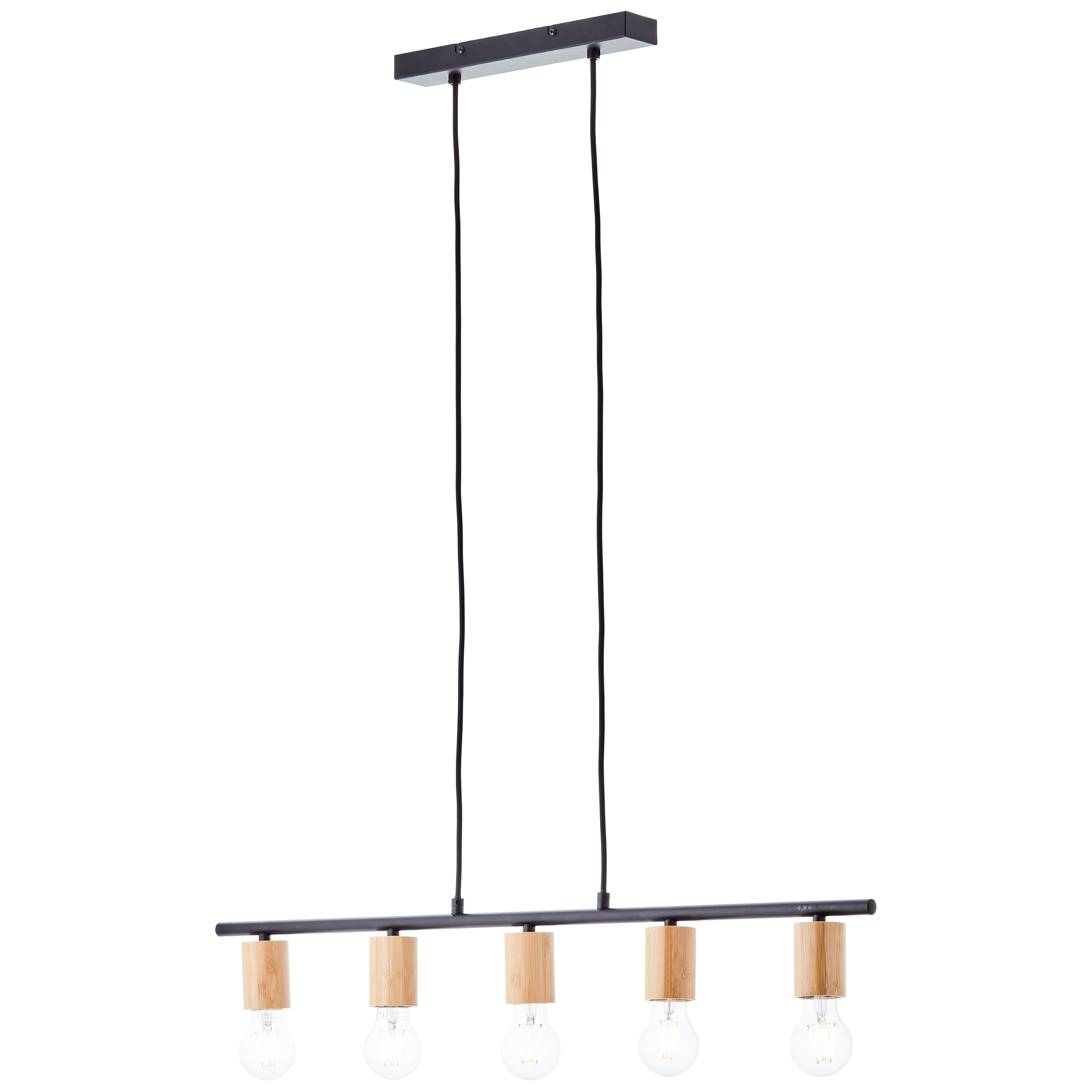 Brilliant Pendelleuchte »Kerry«, 5 flammig, Leuchtmittel E27 | ohne Leuchtmittel, 113 x 80 x 5 cm, 5 x E27, kürzbar, Metall/Bambus, schwarz/natur