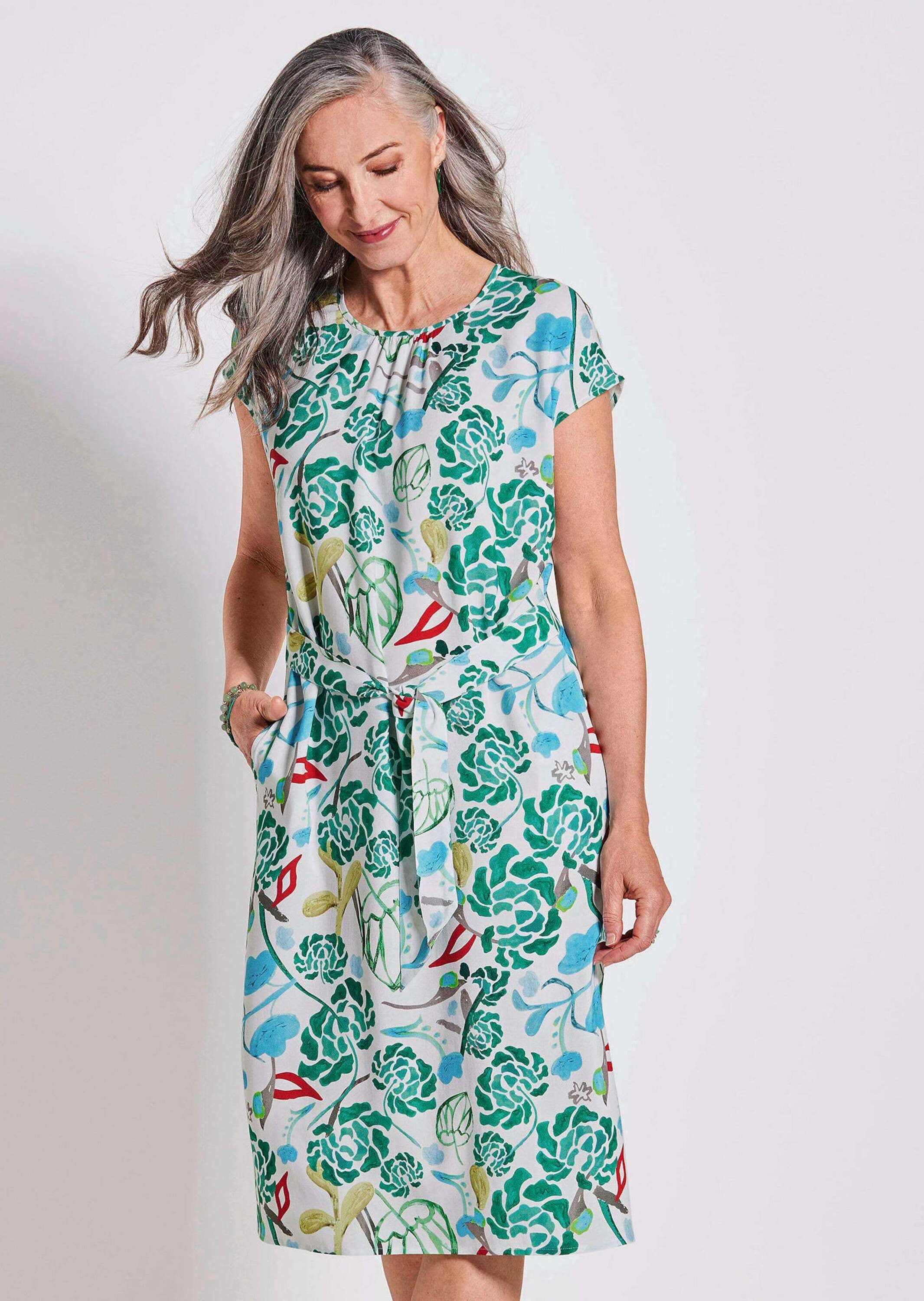 GOLDNER Sommerkleid »Grünes Midikleid mit floralem Muster«