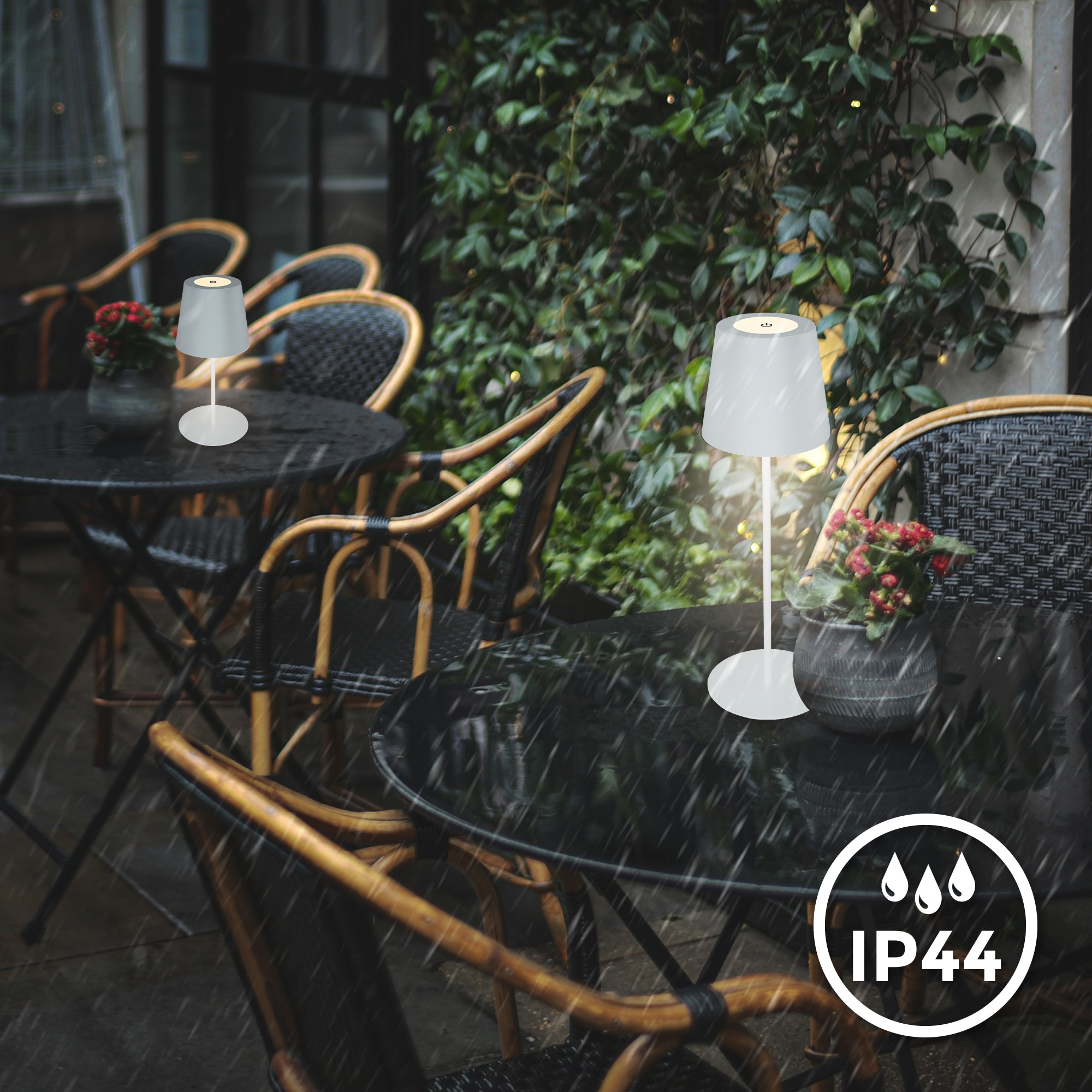 B.K.Licht Außen-Tischleuchte »BK_TL1594 Akku LED Tischlampe, 3-Stufen Touchdimmer, mit USB« LED-Modul 1 Stk. Extra-Warmweiß 2.700 K, 200 Lm, 2,5W, IP44, 12h Leuchtdauer, 36 x 10,5 cm, Weiß