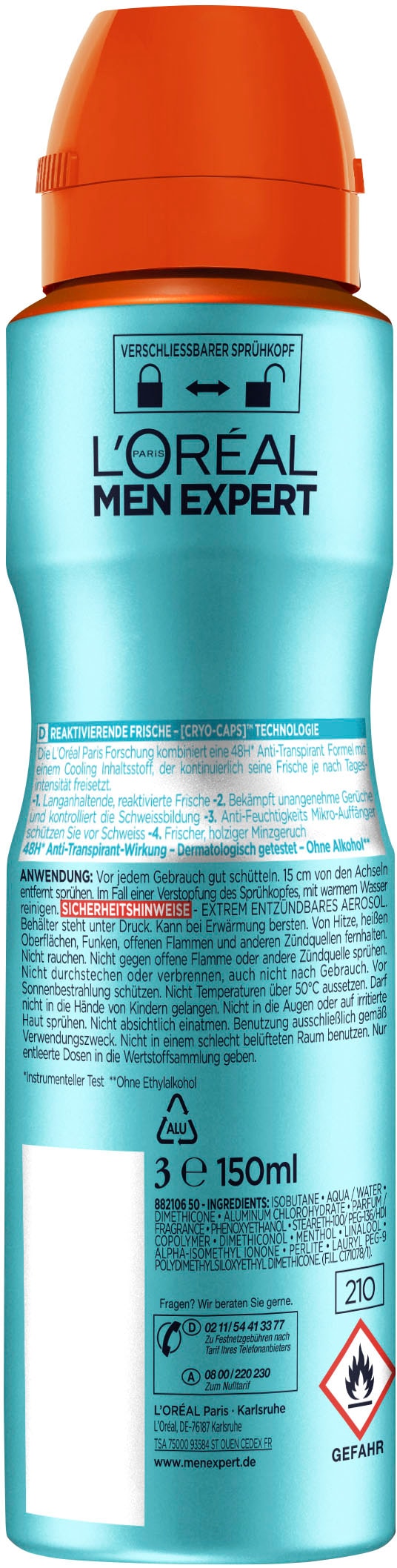 L'ORÉAL PARIS MEN EXPERT Deo-Spray »Deo Spray Cool Power 48h«, (Packung, 6 tlg.)
