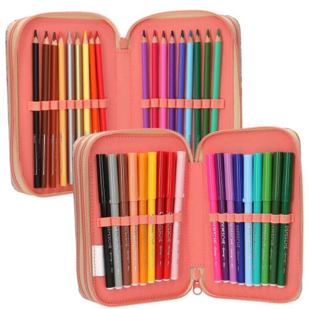 Depesche Buntstift »3-Fach Federtasche mit Anhänger GIRL POWER inkl. Stifte TOPModel 7,5 x 13 x 20 cm violett«