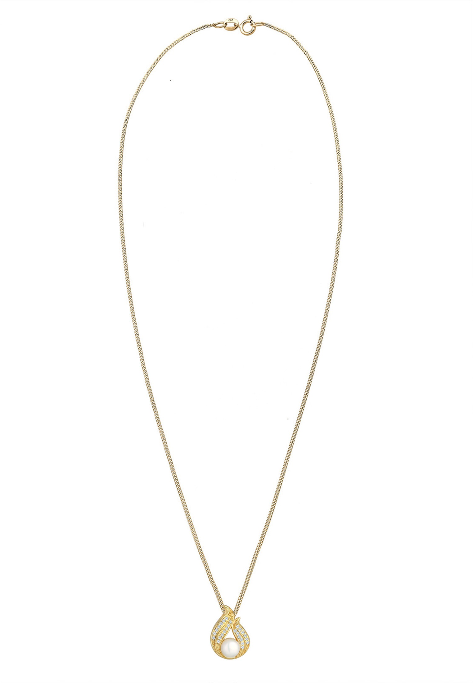 Elli DIAMONDS Silberkette »Halskette Diamanten Weiß Brillantschliff (0.13 ct) 585 Gelbgold«
