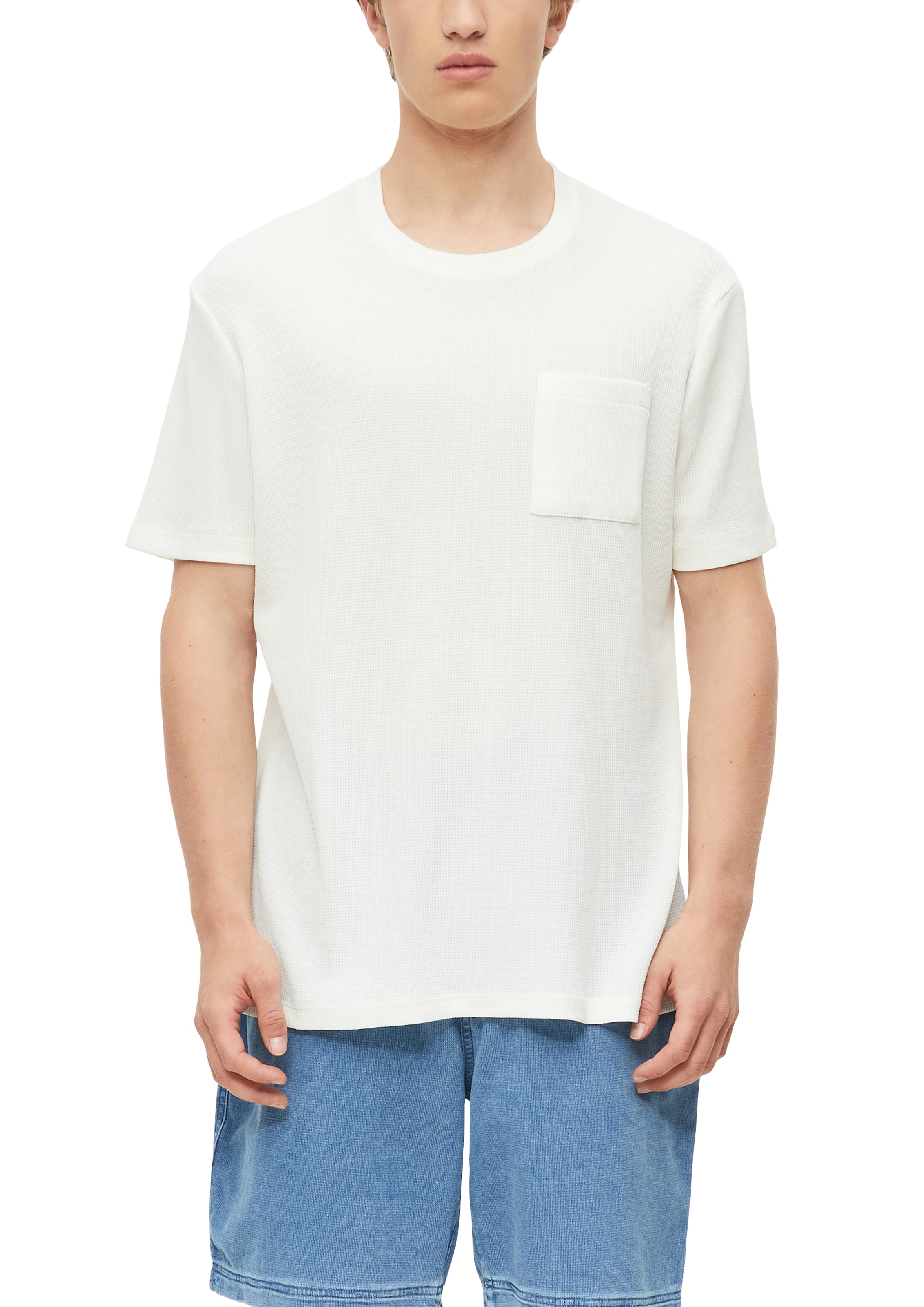 s.Oliver Rundhalsshirt Kurzarmshirt mit Brusttasche und Leinen