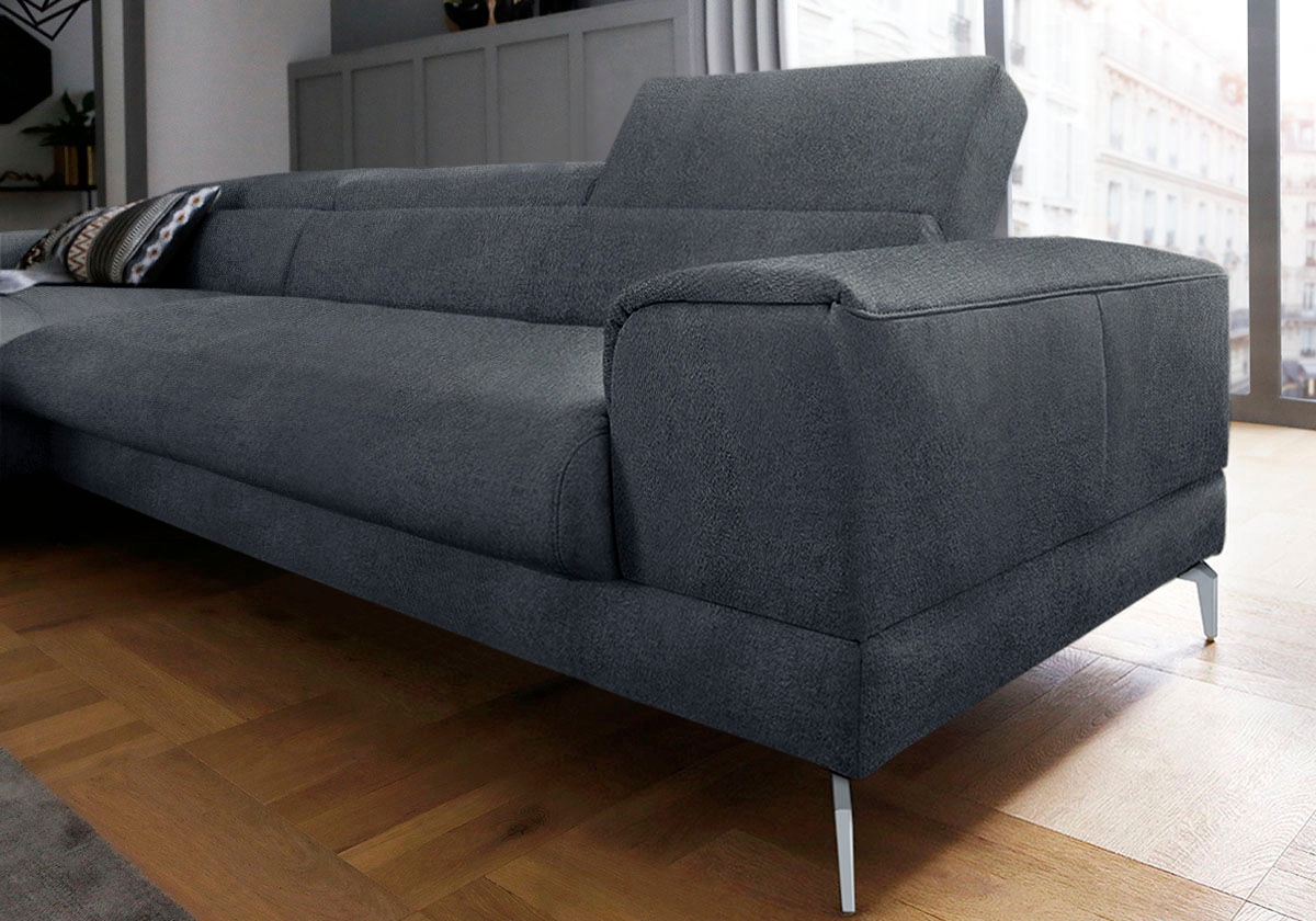 W.SCHILLIG Ecksofa »piedroo, Designsofa mit tollem Sitzkomfort, bequem und elegant, L-Form«, Kopfteilverstellung, wahlweise mit Sitztiefenverstellung, Breite 343cm