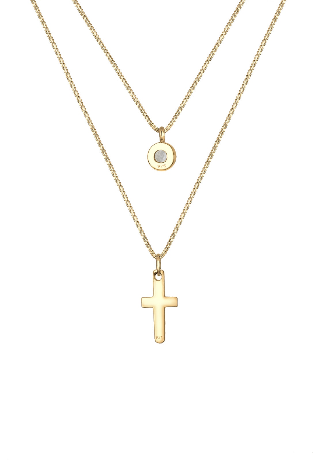 Elli Silberkette »Halskette Layerkette Kreuz Mondstein Weiß 925 Sterling Silber vergoldet«