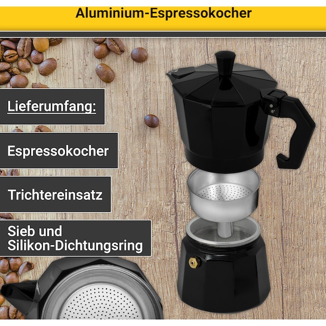 Krüger Espressokocher »Italiano NERO«, Aluminium mit 3 Jahren XXL Garantie
